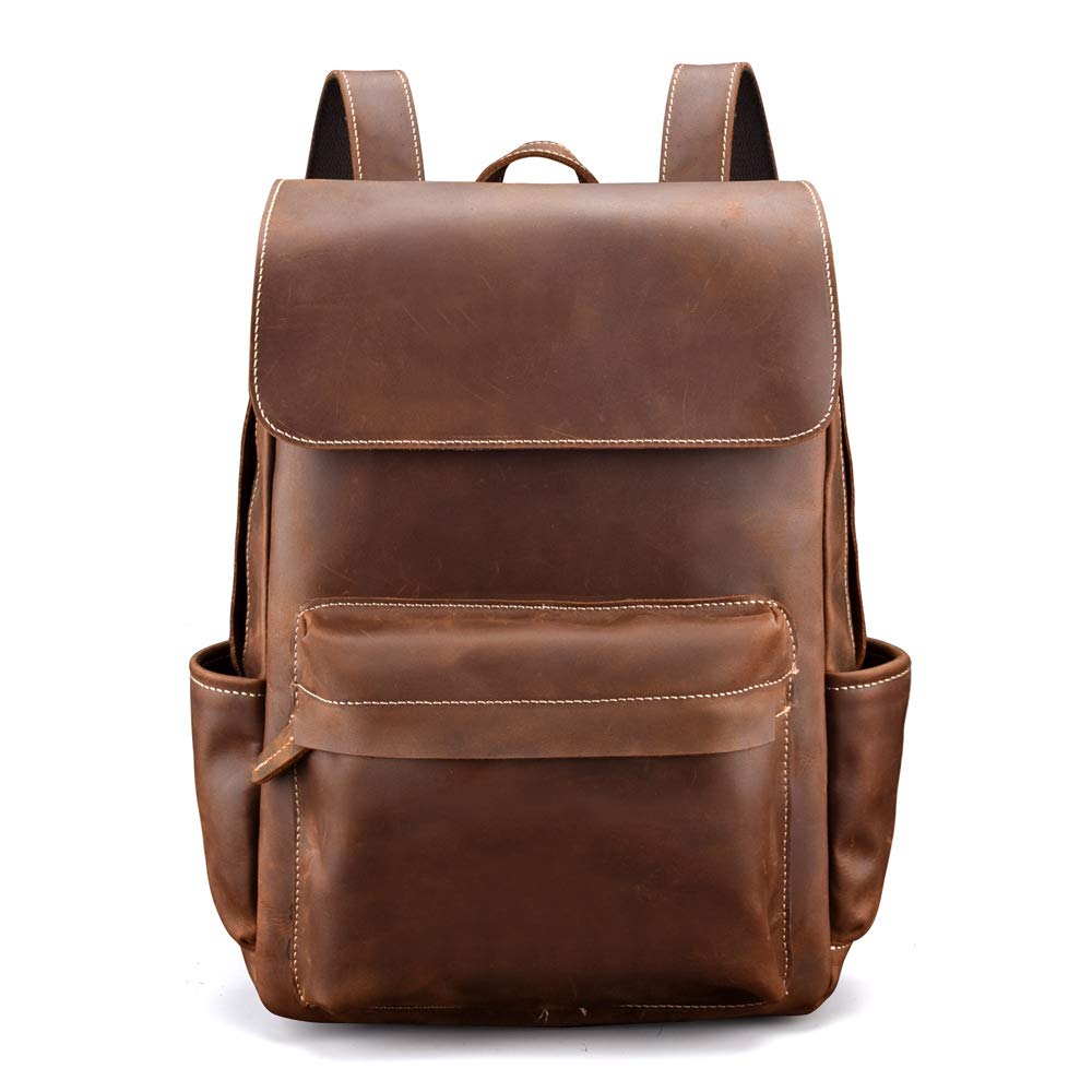 Vintage Genuine Cowhide Men's Backpack - Durable Travel Bag, Daypack & School Backpack for Work & College (Brown, One Size) - Perfect for Commuting, Hiking & Everyday Use