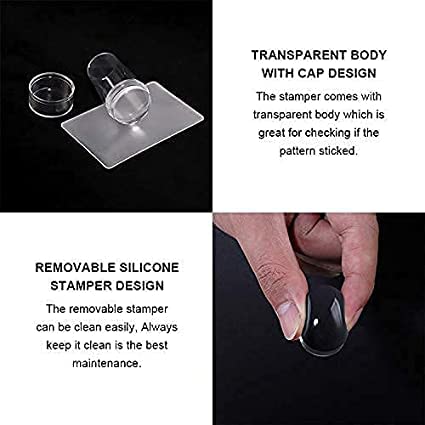 Soft Silicone Jelly Nail Art Stamper Kit with Acrylic Scrapers - DIY French Manicure Printing Tool for Girls & Women - Perfect for Home Salon, Nail Parties & Professional Use (Transparent, Pack of 1)