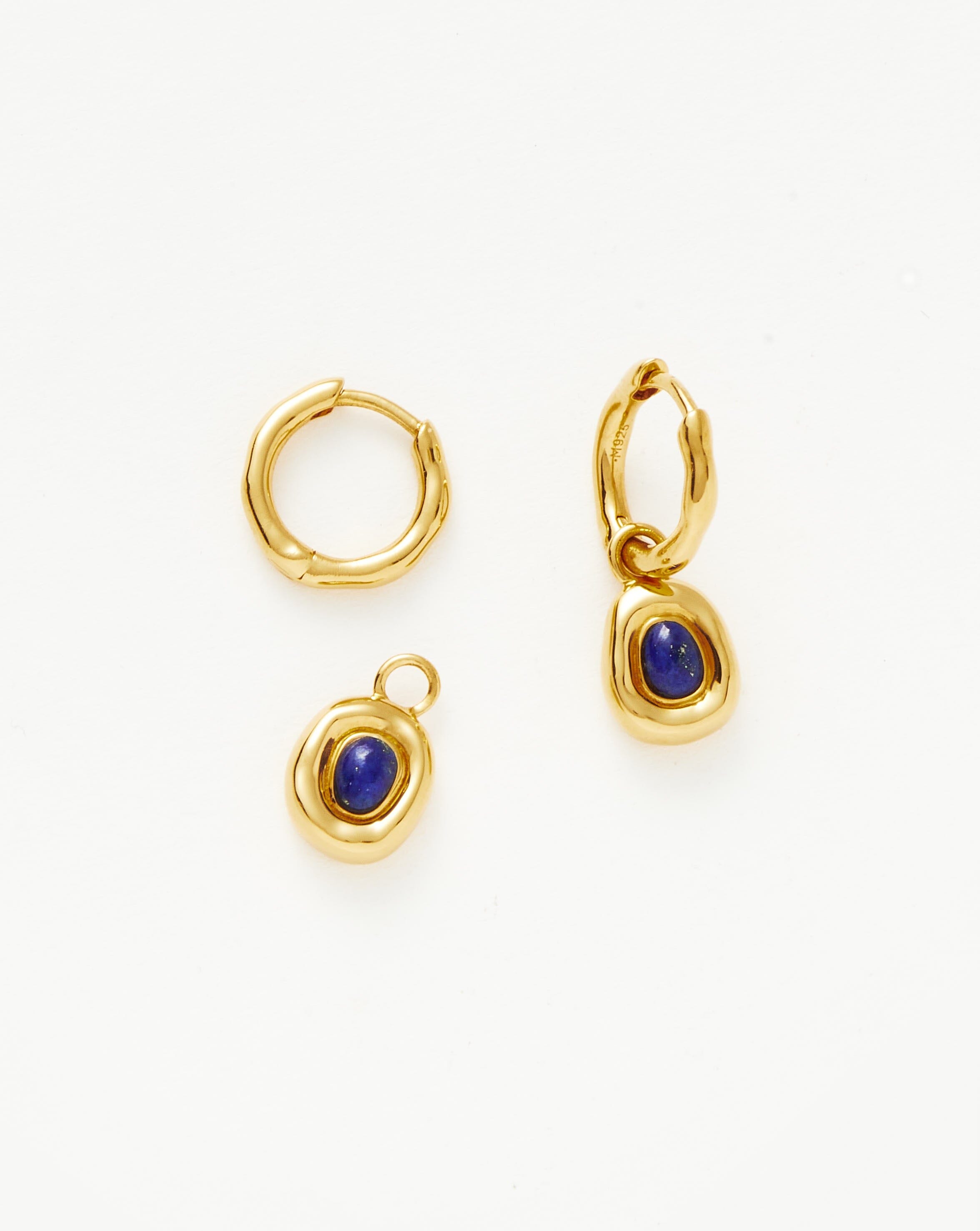 Molten Gemstone Doughnut Charm Small Hoop Earrings | 18k Gold Vermeil/Lapis | Elegant Everyday Jewelry for Women, Perfect for Office, Date Night & Special Occasions