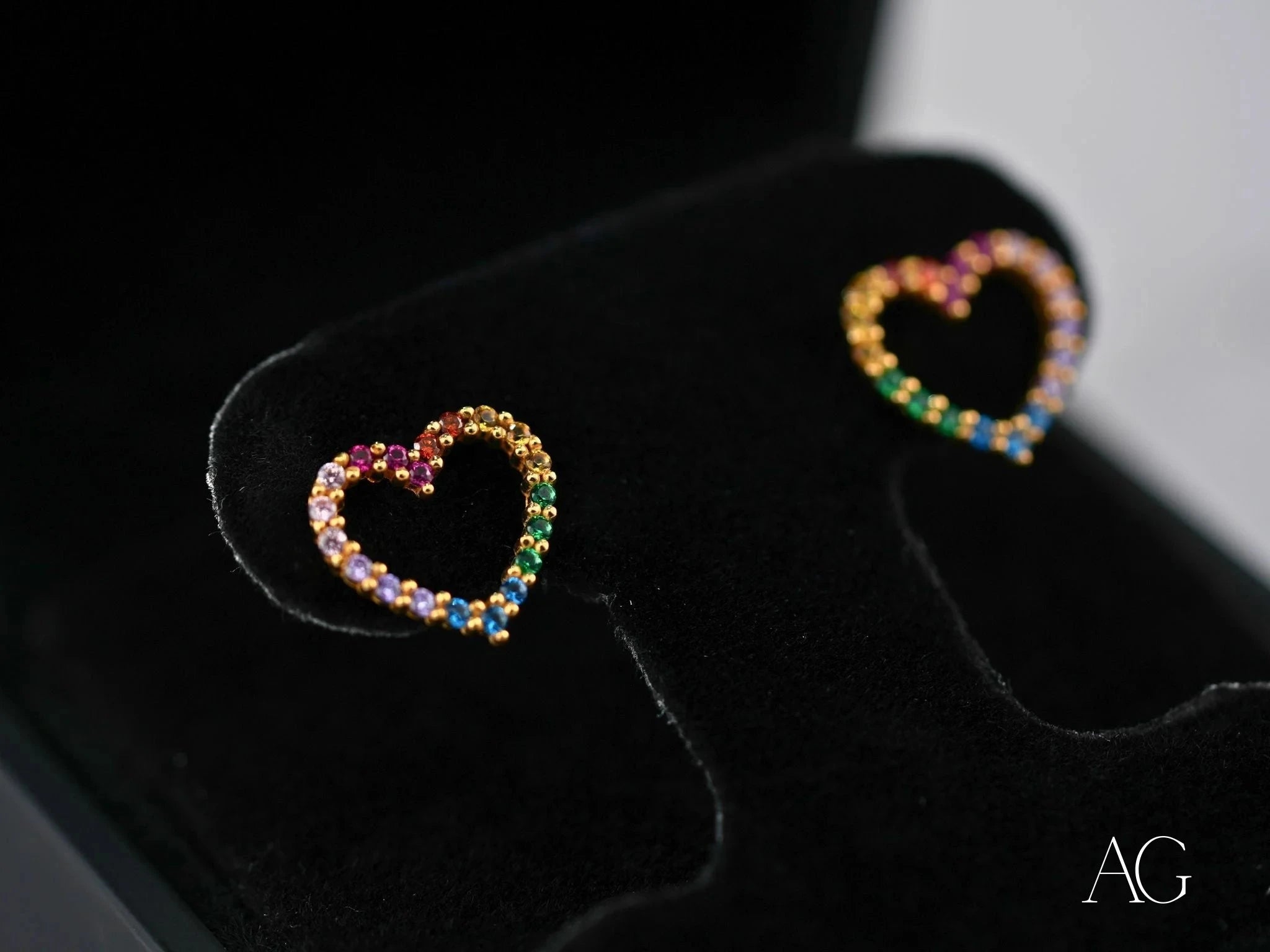 18k Gold CZ Multicolor Heart Earrings for Women - Rainbow Heart Stud Earrings - Perfect Gift for Valentine's Day, Anniversary & Birthday - Elegant Jewelry for Daily Wear & Special Occasions