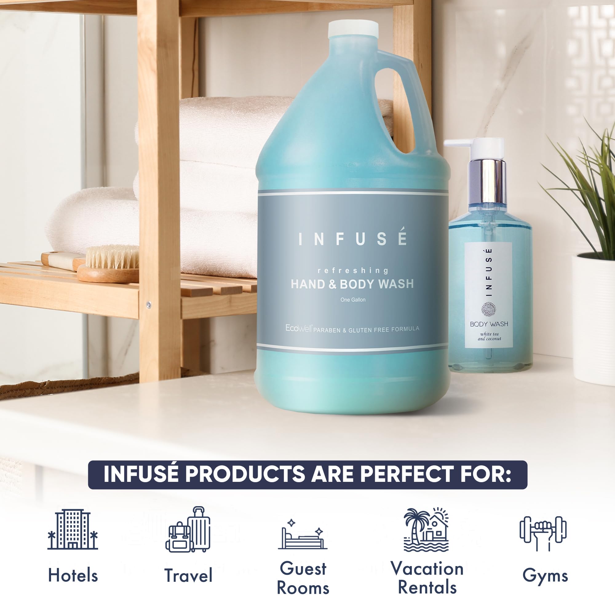 **Terra Pure Infuse Hotel Body Wash & Hand Soap Refill - 1 Gallon (Set of 4) | Bulk Soap Dispenser Refill for Hotels, Spas & Restaurants | Moisturizing & Antibacterial**