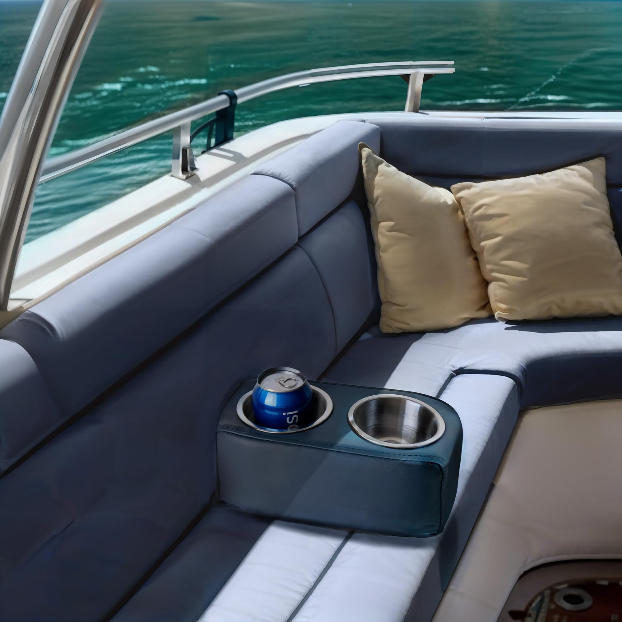 **Pontoon Boat Cup Holder - Double Drink Holder for Boat Seats, RV Couch & Car Back Seat | Portable Beverage & Phone Holder (Blue) | Perfect for Boating, Camping & Road Trips**