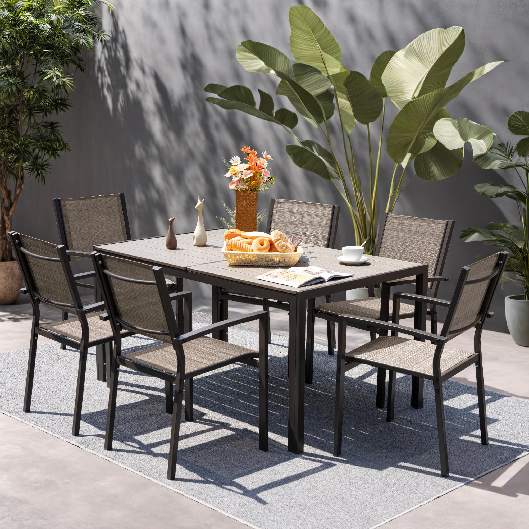 Rankok 35 x 59 Inch Outdoor Dining Table for 6 - Rust-Proof Rectangular Patio Table with Metal Frame - Perfect for Garden, Balcony, Poolside, Lawn & Backyard Entertaining