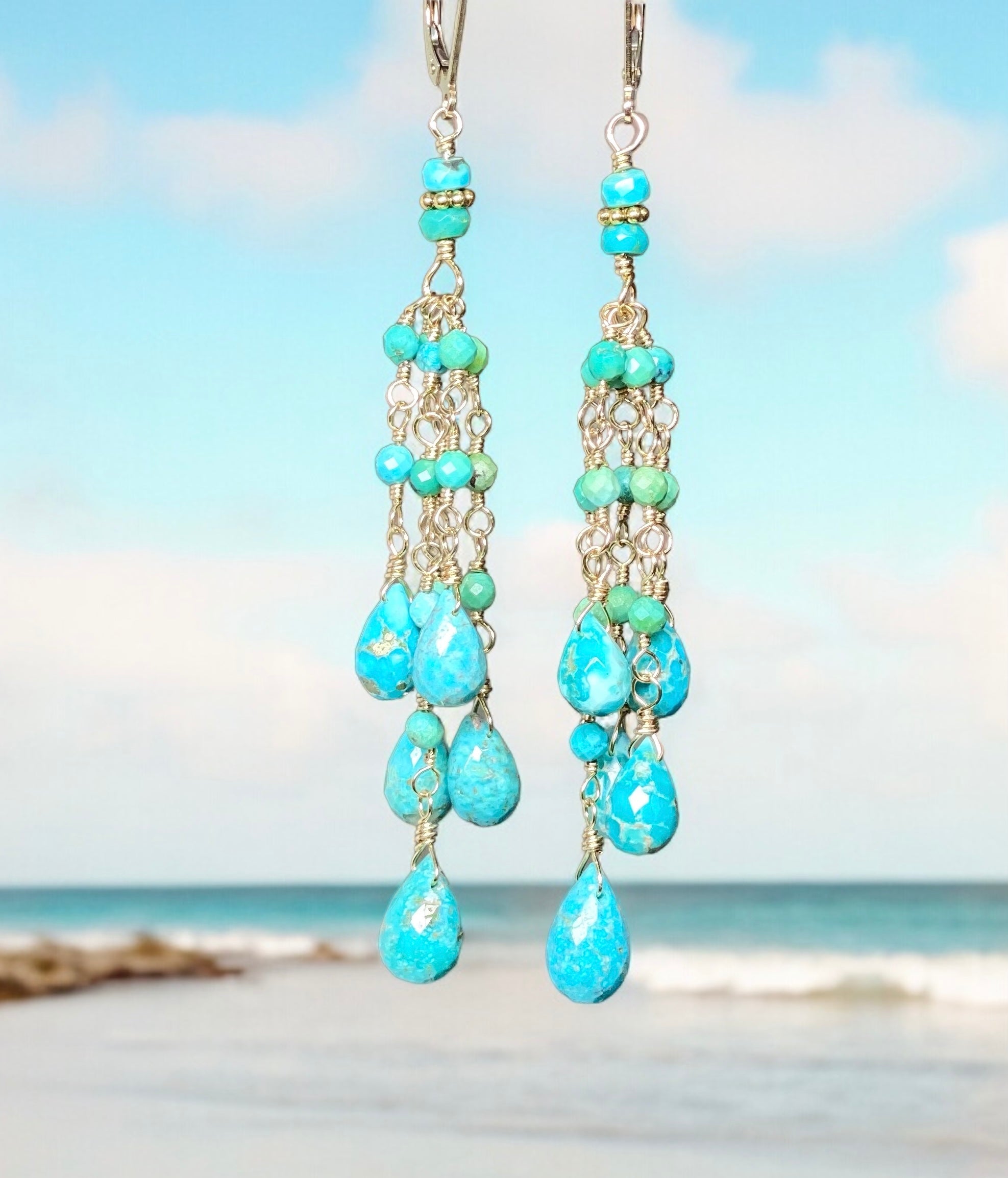 Turquoise Tassel Earrings - Gold Long Boho Dangle Earrings for Women | Handmade Statement Jewelry for Parties, Weddings & Everyday Wear