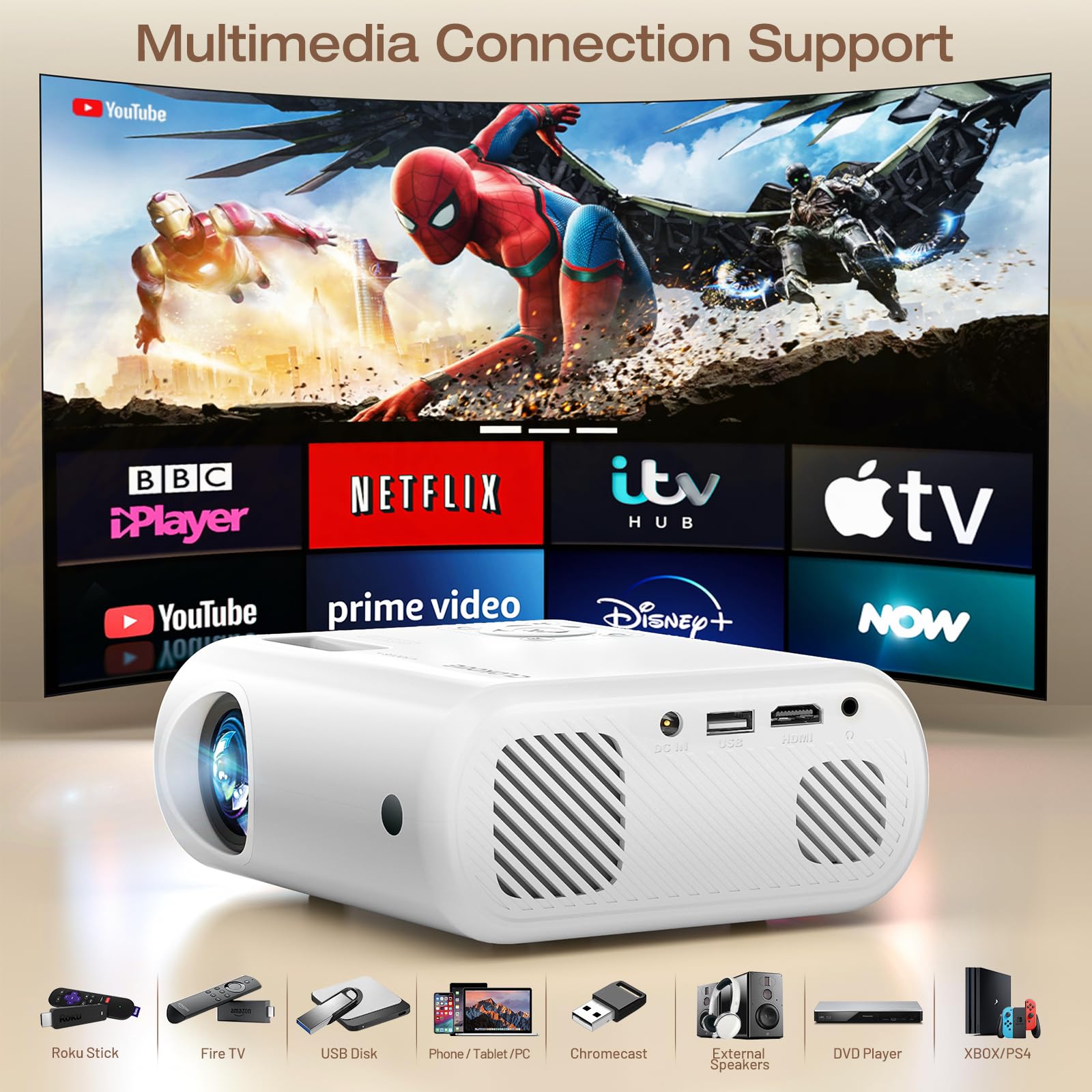 CLOKOWE 2024 Upgraded Mini Projector - 9000 Lux Full HD 1080P Portable Movie Projector for iOS, Android, Tablet & Laptop - Perfect for Home Theater, Outdoor Movies, and Business Presentations