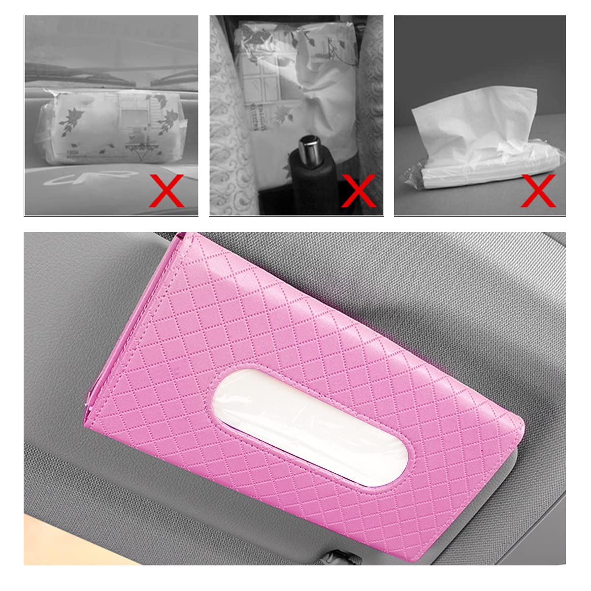Black PU Leather Car Sun Visor Tissue Holder - Hanging Tissue Clip & Napkin Storage Box for Car | Compact Tissue Refill Organizer for Road Trips, Commuting & Family Travel