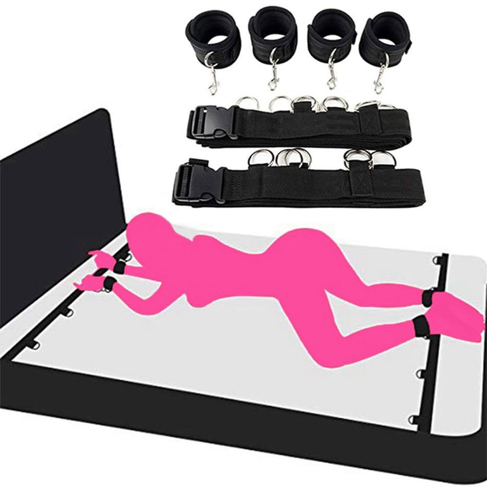 BDSM Bed Restraints Kit - Ankle & Wrist Cuffs for Adult Play