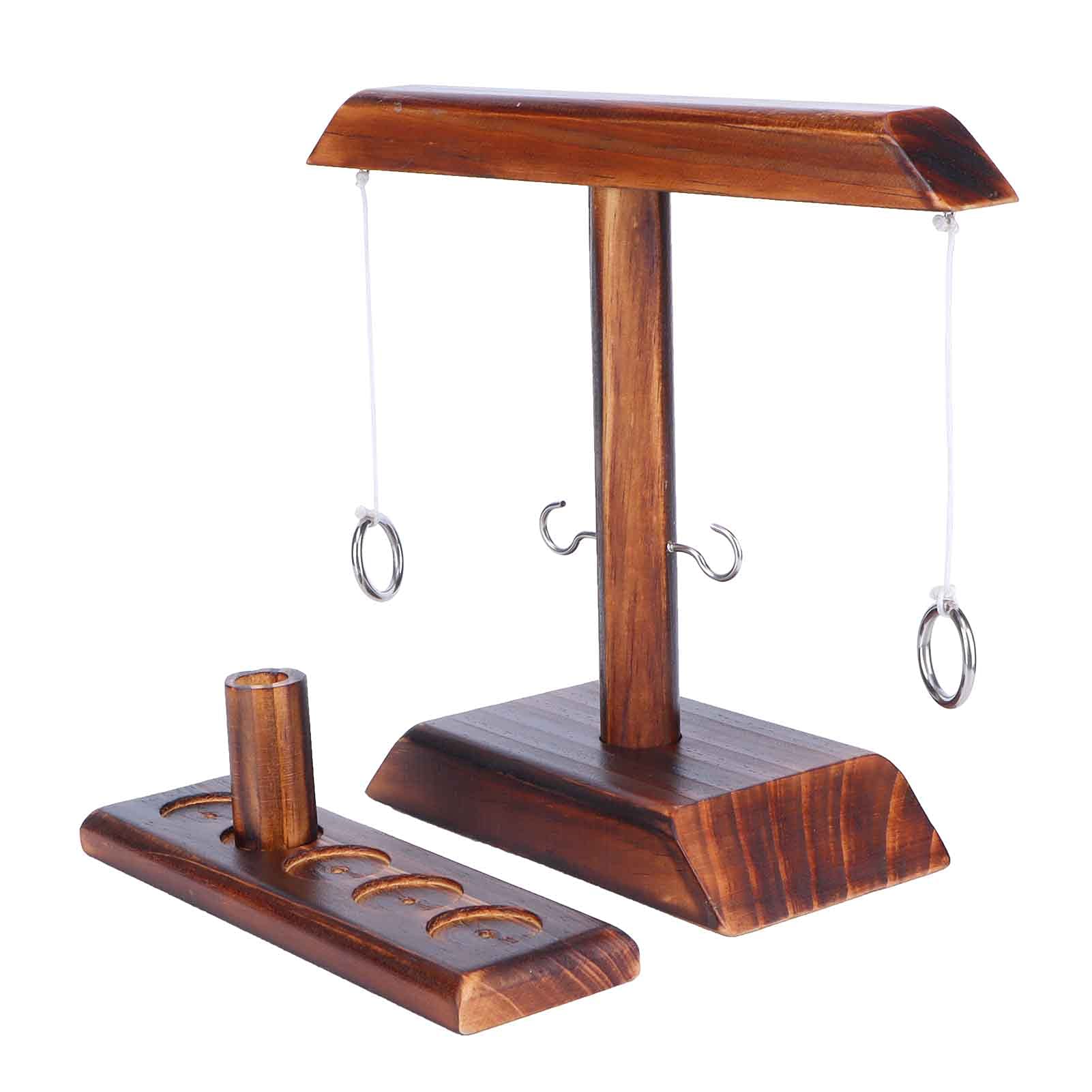 Wooden Hook and Ring Toss Game Set - Fun Outdoor & Indoor Throwing Game for Adults & Kids - Perfect for Home, Bar, Parties, Backyard, and Beach Gatherings - Includes 2 Hooks & Rings
