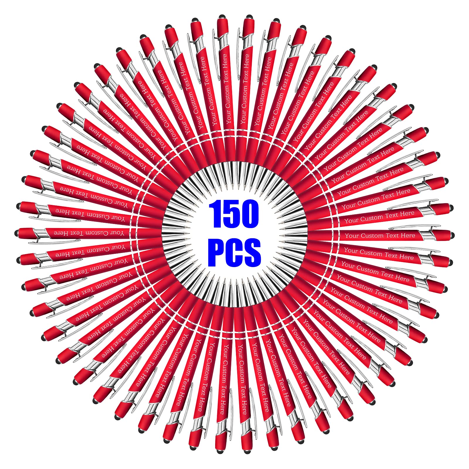 150 Pcs Personalized Custom Pens Bulk - Free Engraving with Name/Message - Custom Ballpoint Pens & Stylus for Business, Office, Graduation - Unique Gifts for Men, Women - Christmas, Birthday Presents (Red) - Perfect for Corporate Events, Promotions & Special Occasions