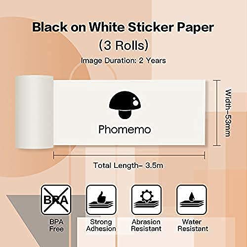 Phomemo M02 Pro Mini Bluetooth Thermal Printer - Portable Pocket Printer with 3 Rolls White Sticker Paper, Wireless Compatible with iOS & Android for Study Notes, Journaling, Office Work, Learning Assistance | Perfect for Students, Teachers & Professionals