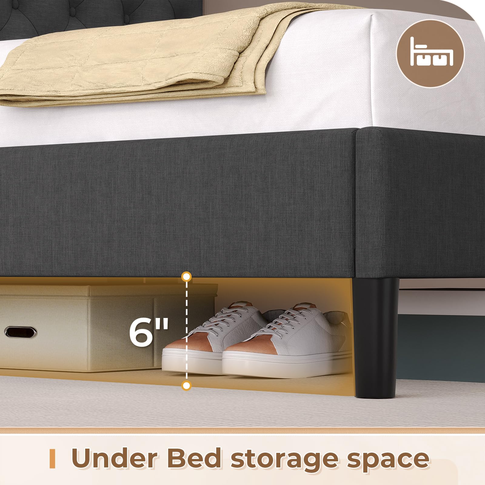 ADORNEVE Queen Size Bed Frame with LED Lights Headboard - Modern Platform Bed with Storage Shelves & USB Charging Station, Easy Assembly, Dark Grey - Perfect for Small Bedrooms, Guest Rooms & Dorm Rooms