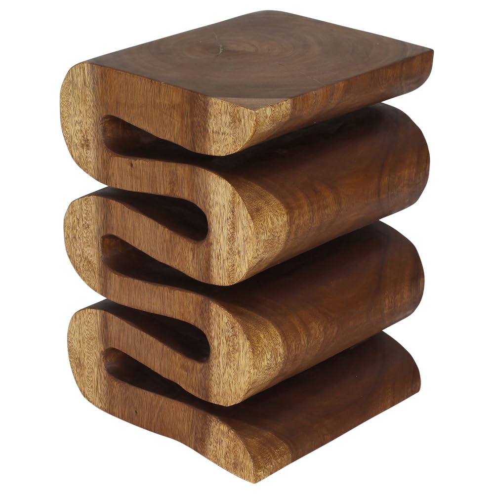 Haussmann® Wood Wave Verve Accent Snake Table - 14x14x20 Inches - Handcrafted Walnut Oil Finish - Modern Side Table for Living Room, Bedroom & Office Decor