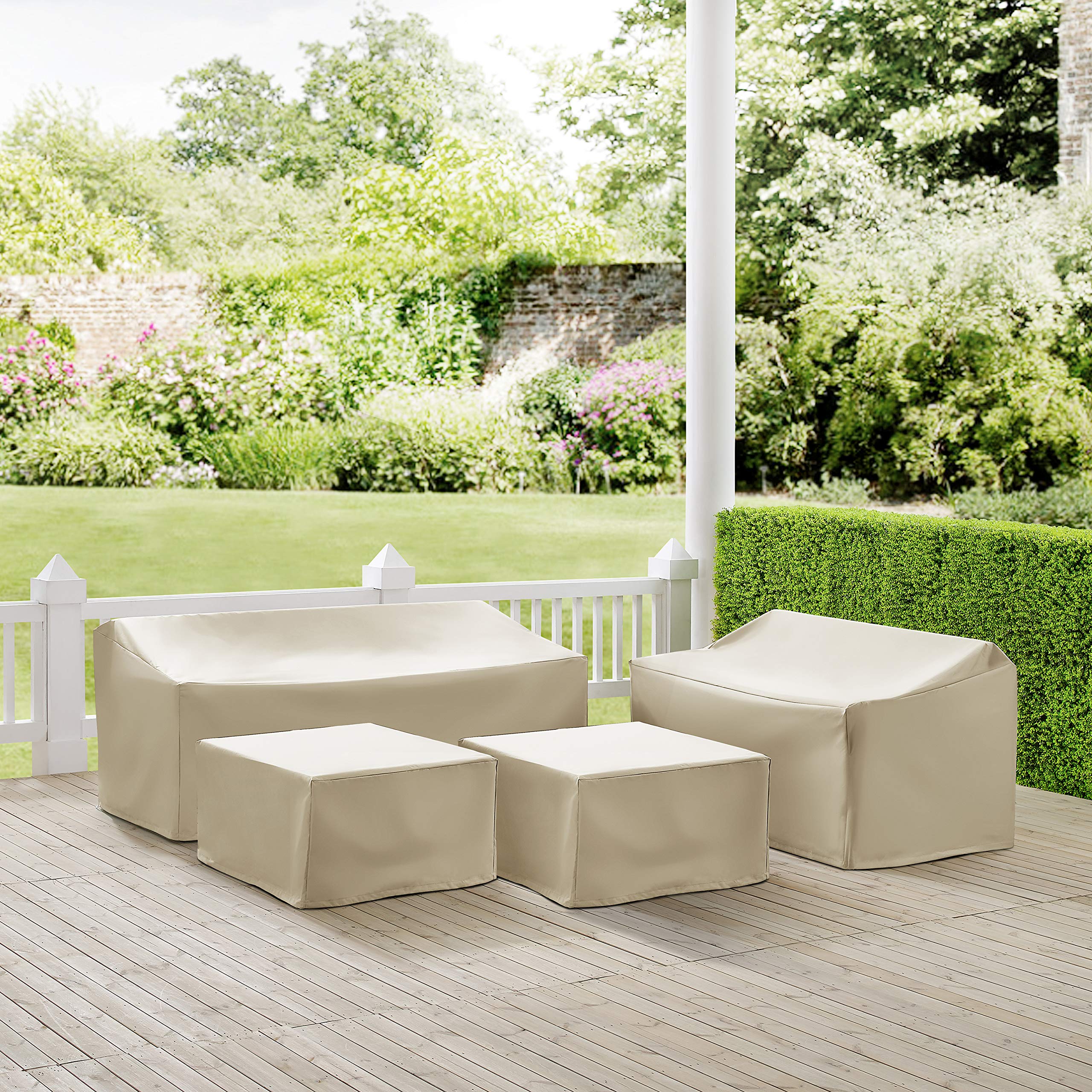 Waterproof 4-Piece Patio Furniture Cover Set for Outdoor Sectional Sofas - Tan | All-Weather Protection for Couches, Chairs & Cushions | Perfect for Backyard, Deck & Poolside Use