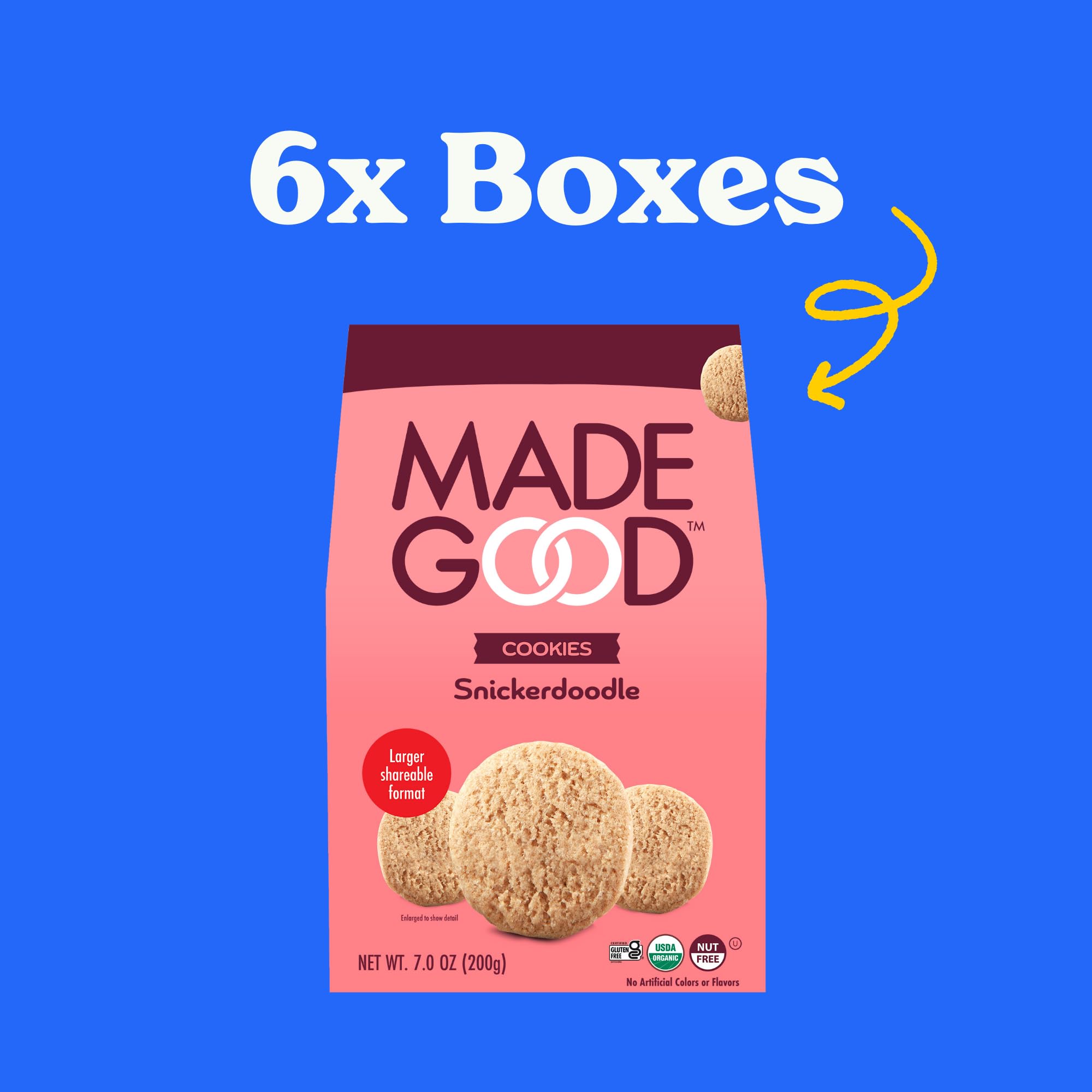 MadeGood Organic Snickerdoodle Crunchy Cookies - Gluten Free Snack (6 Pack, 7oz Each) | Healthy School Lunch, On-the-Go Breakfast & Afternoon Treat
