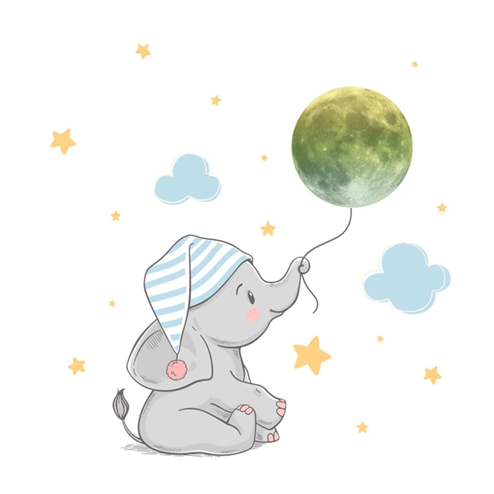 Creative Elephant Moon Star Fluorescent Wall Stickers - Kids Room Decor