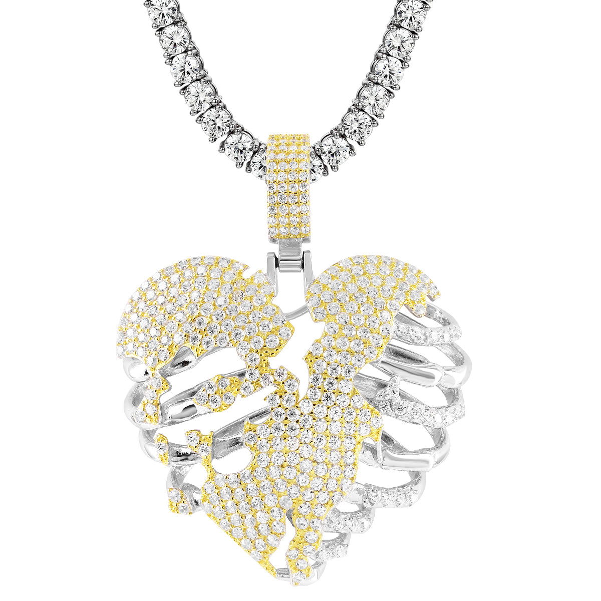 Men's Broken Skeleton Heart Love Silver Pendant Necklace - Gothic Jewelry for Men, Valentine's Gift, Punk Style Accessory for Everyday Wear or Special Occasions