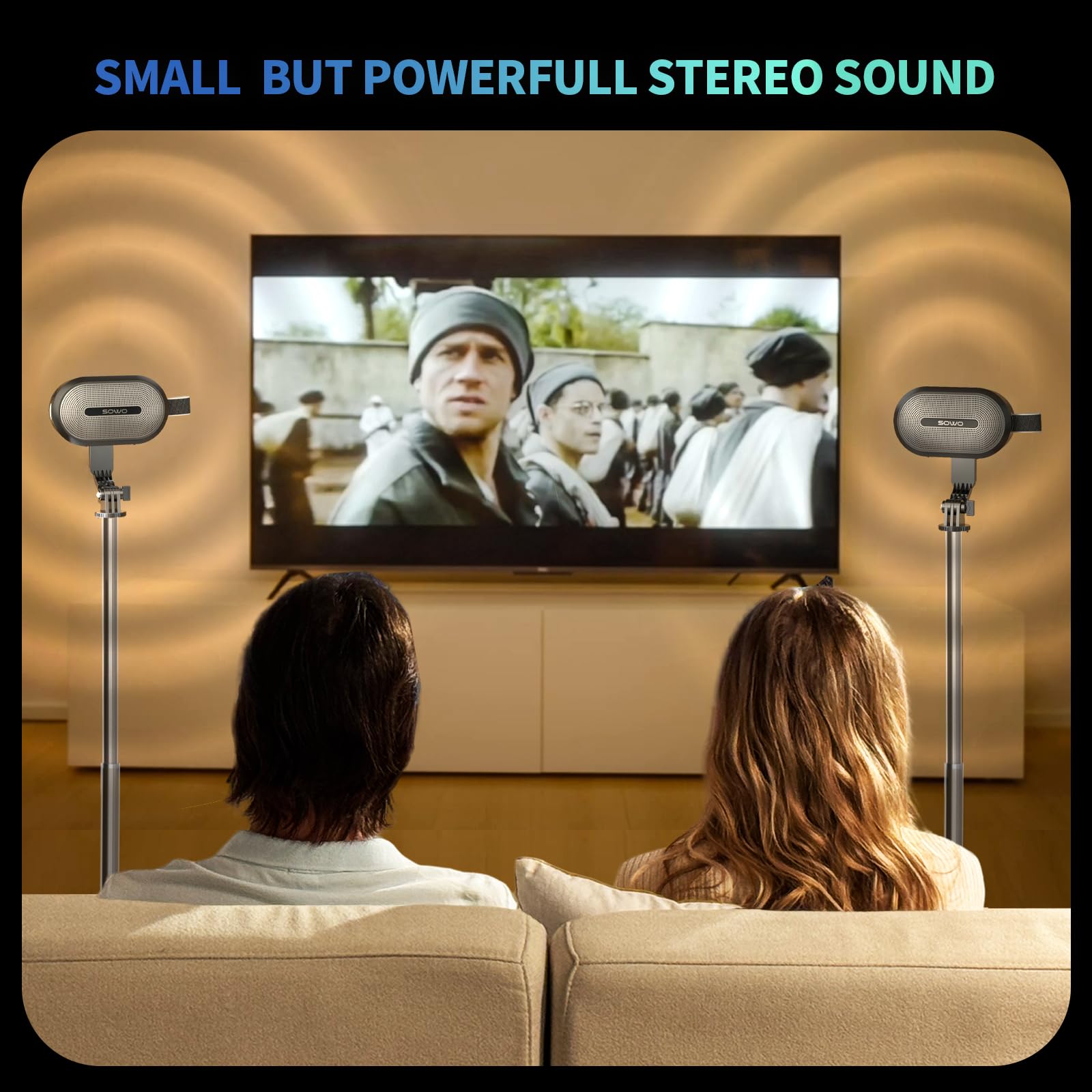 SOWO Wireless Dual Bluetooth Speakers Set with Adjustable Stands - 2Pcs High-Fidelity Stereo Sound, Smart Pairing Sync & Surround Sound - Portable Lightweight Case Included for Home Theater, Outdoor Travel, Parties & Birthday Celebrations