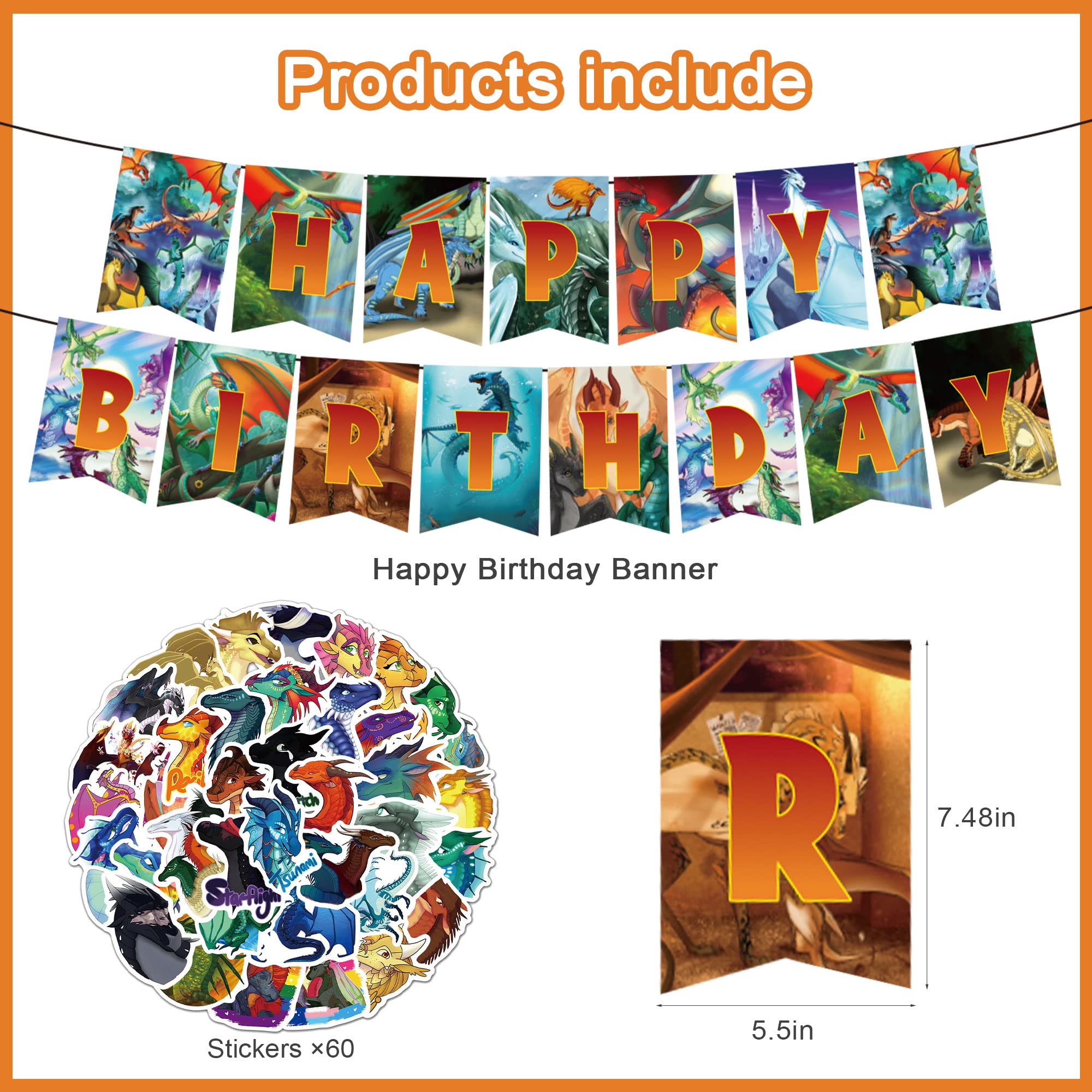 92Pcs Wings of Fire Dragon Party Decorations Set - Happy Birthday Banner, Balloons, Cupcake Toppers & Stickers for Kids & Adults - Perfect for Themed Birthday Parties, Baby Showers & Fantasy Celebrations