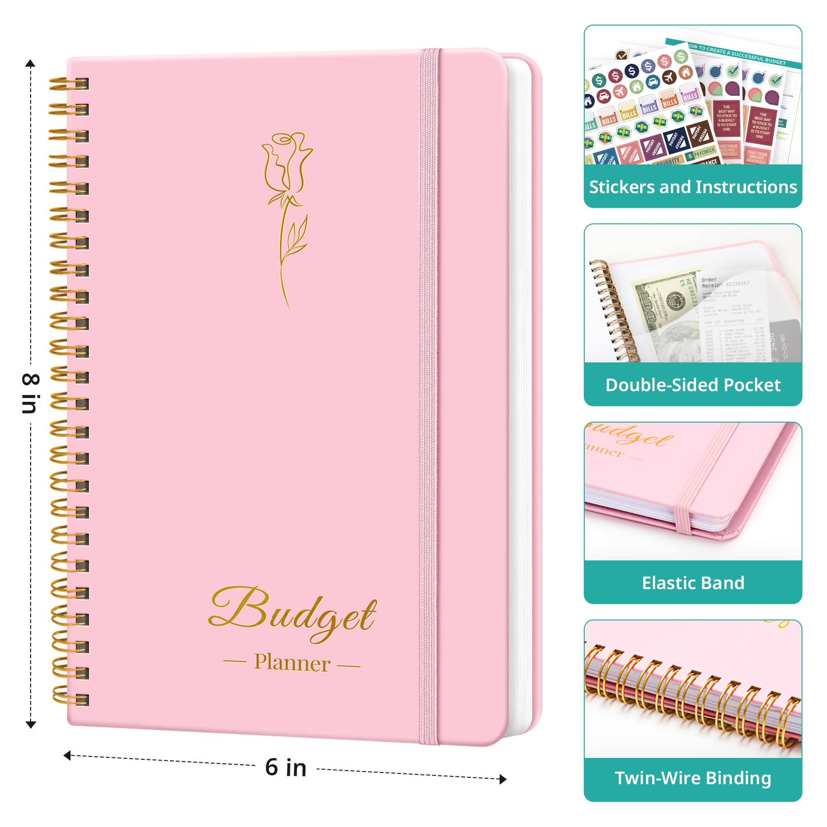 2025 Monthly Budget Planner - Undated Expense & Bill Tracker | 12-Month Financial Organizer for Money Management | Personal Finance Notebook for Students, Home & Office Use - Pink
