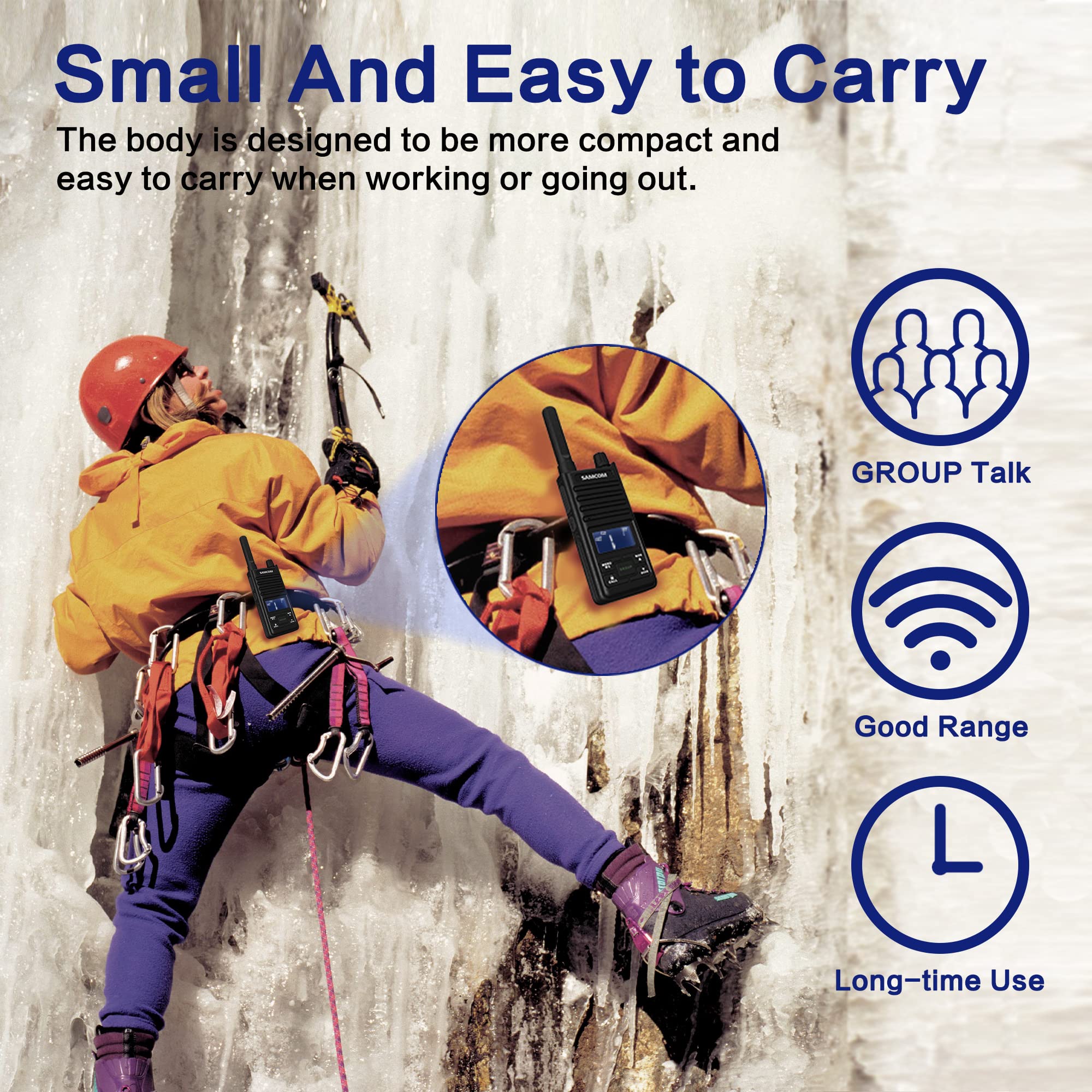 Samcom T2 GMRS Two Way Radio - 2 Watt Long Range Walkie Talkies for Adults with 121 Privacy Codes, USB Rechargeable, NOAA Weather Alerts & Group Talk (2 Pack Black) - Ideal for Hiking, Camping, Construction Sites and Emergency Communication