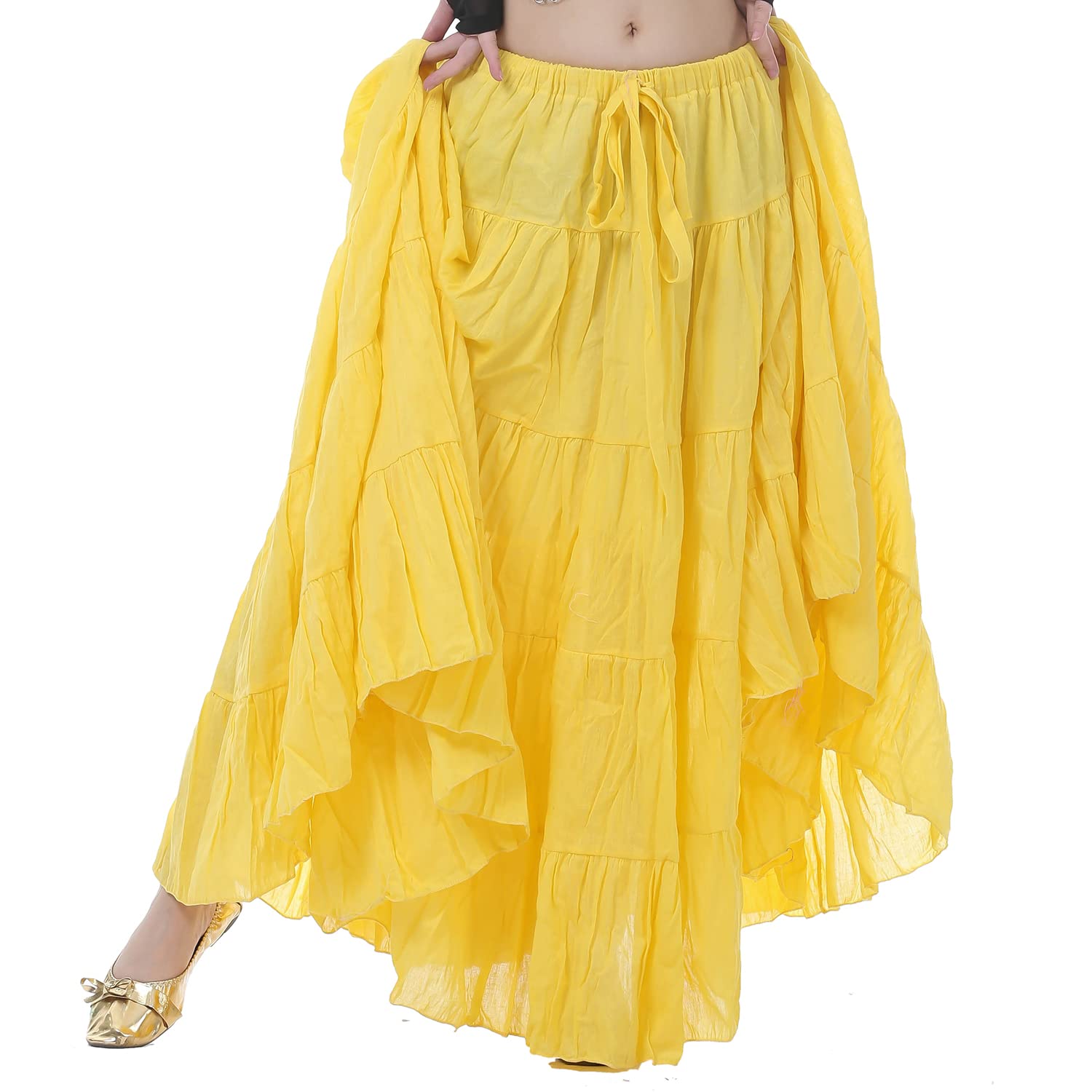 Whitewed Long Elastic Drawstring Waistband Tribal Circle Belly Dance Skirt for Women - Perfect for Belly Dancing, Performances, Yoga, and Boho Fashion