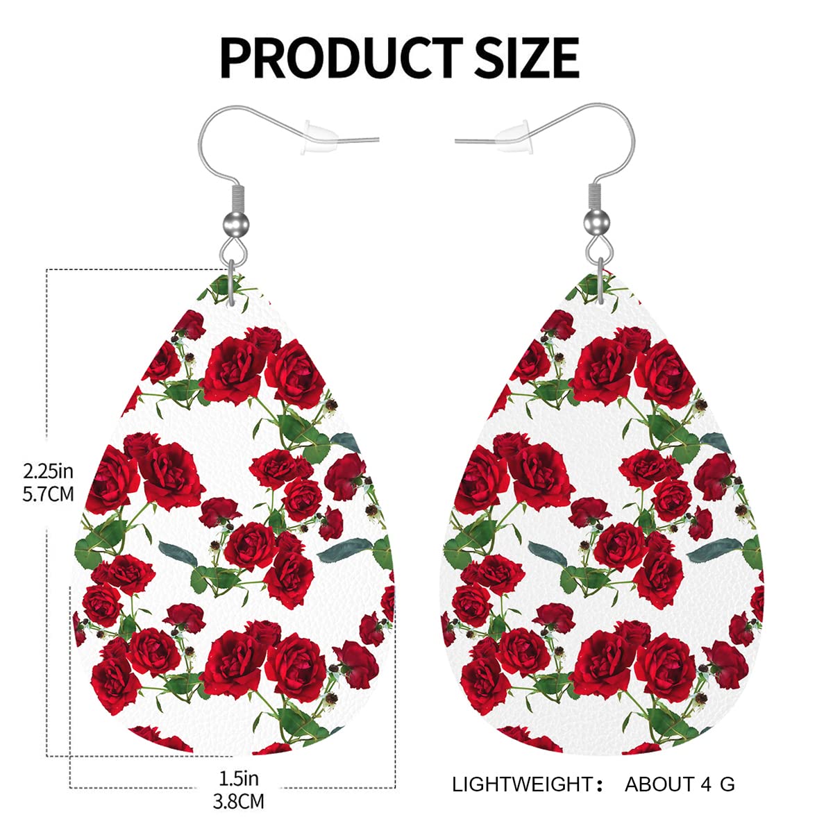 Zokola Rose Flower Dangle Earrings for Women - Lightweight Leather Teardrop Leaf Earrings with Red Rose & Daisy Bouquet Design | Perfect for Teens, Friends, Gifts, Parties & Everyday Wear