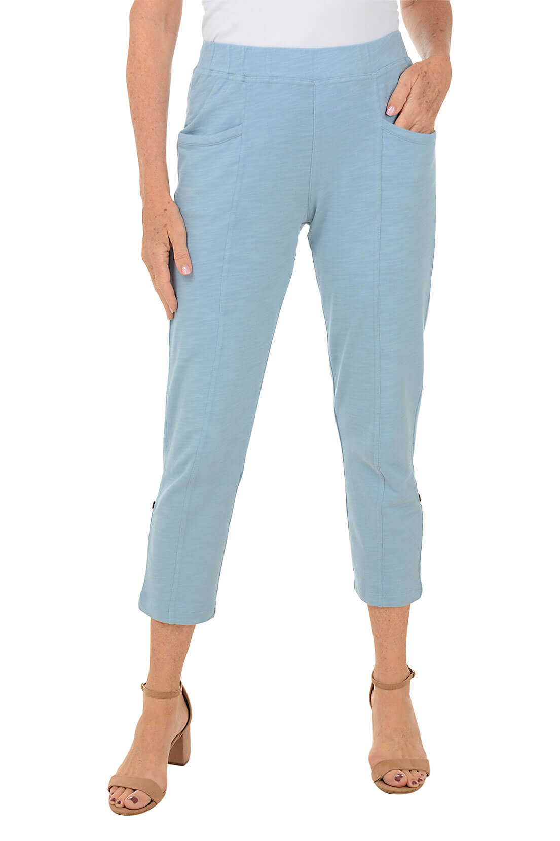 French Terry Roll Tab Relaxed Ankle Pants - Women's Casual Lounge Pants for Yoga, Home Wear & Relaxation