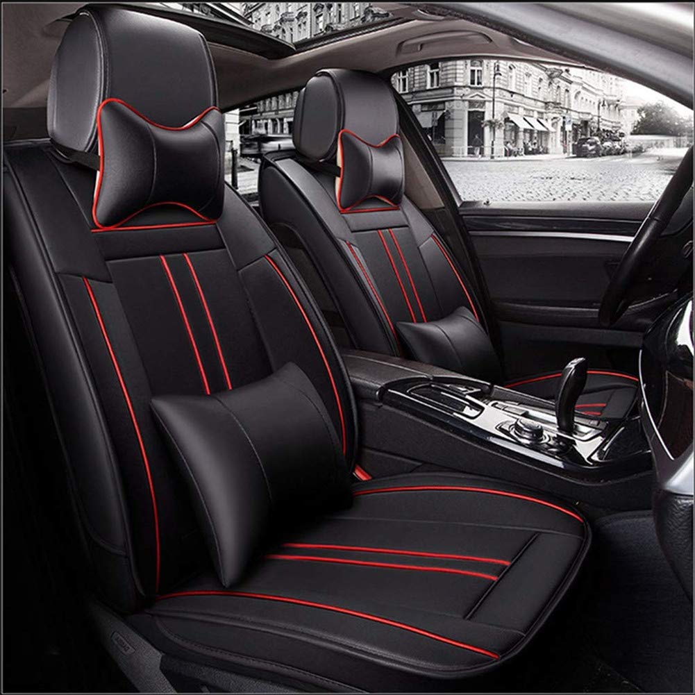 Classic Leather Car Seat Covers Full Set 5 Seats Universal Fit for All Seasons - Front & Rear, Black - Perfect for SUVs, Sedans, and Trucks