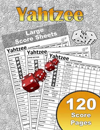 Large Print Triple Yahtzee Score Sheets - 8.5 x 11 Inches, 120 Sheets | Deluxe Yahtzee Game Accessories | Classic Dice Board Game Score Pads | Perfect for Family Game Nights, Travel & Party Entertainment