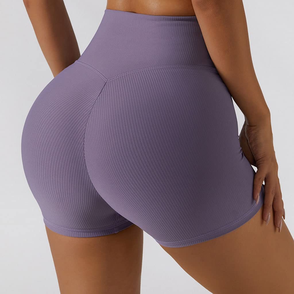 High Waist Yoga Shorts for Women - Stretchy Running Fitness Leggings with Scrunch Butt Lift Design - Summer Workout & Gym Activewear (Purple, Large) | Perfect for Yoga, Running, and Gym Training