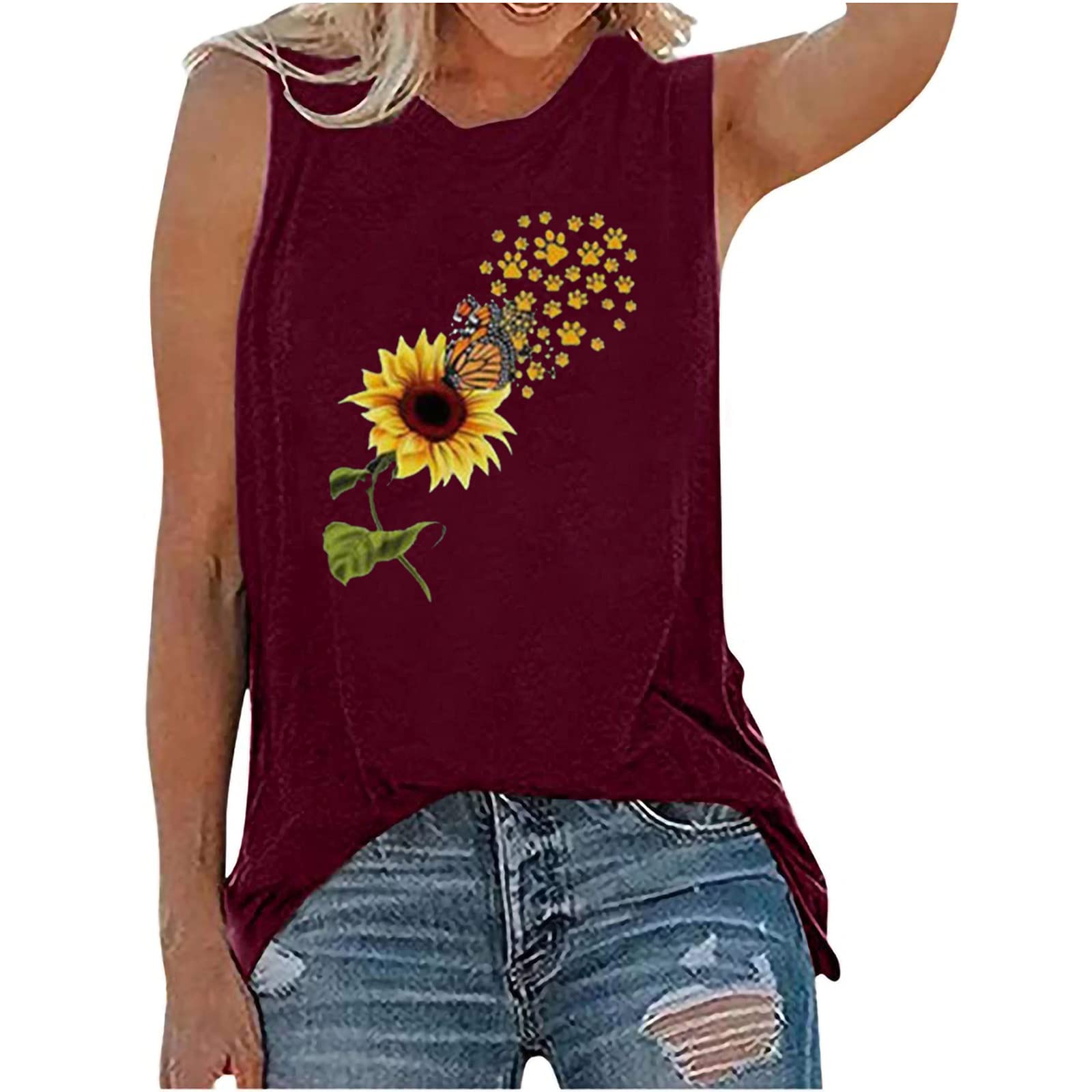 Uppada Women's Sleeveless Floral Print Tank Top - Soft Casual Tunic T-Shirt for Summer, Loose Fit Workout & Running Vest | Perfect for Yoga, Beachwear, and Everyday Comfort