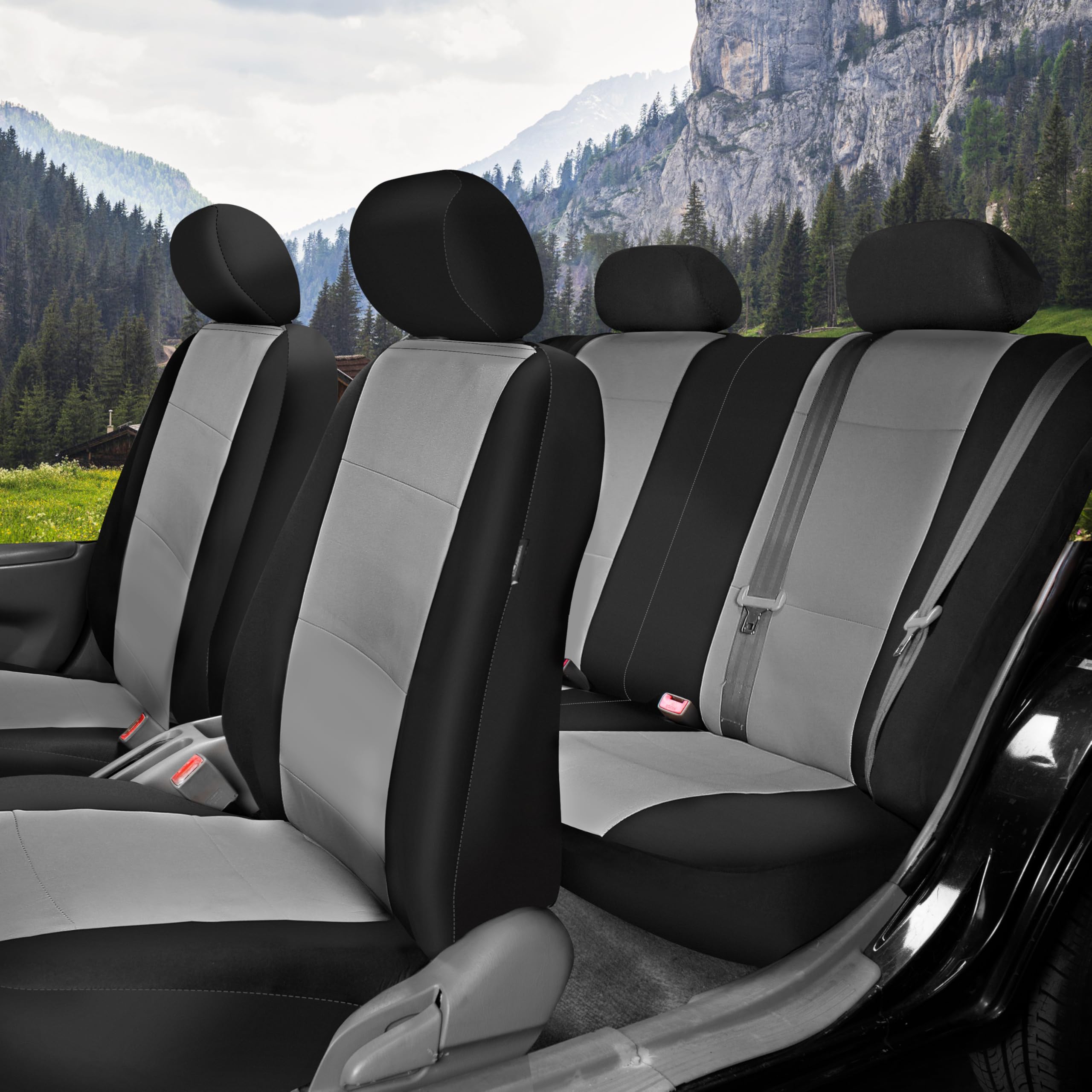 Premium Neoprene Car Seat Covers Full Set - Universal Fit for SUV, Sedan, Truck | Airbag Compatible, Washable & Durable | Low Back Front & Split Bench Rear Seat Covers | Perfect for Daily Commute, Road Trips & Family Travel (Gray)