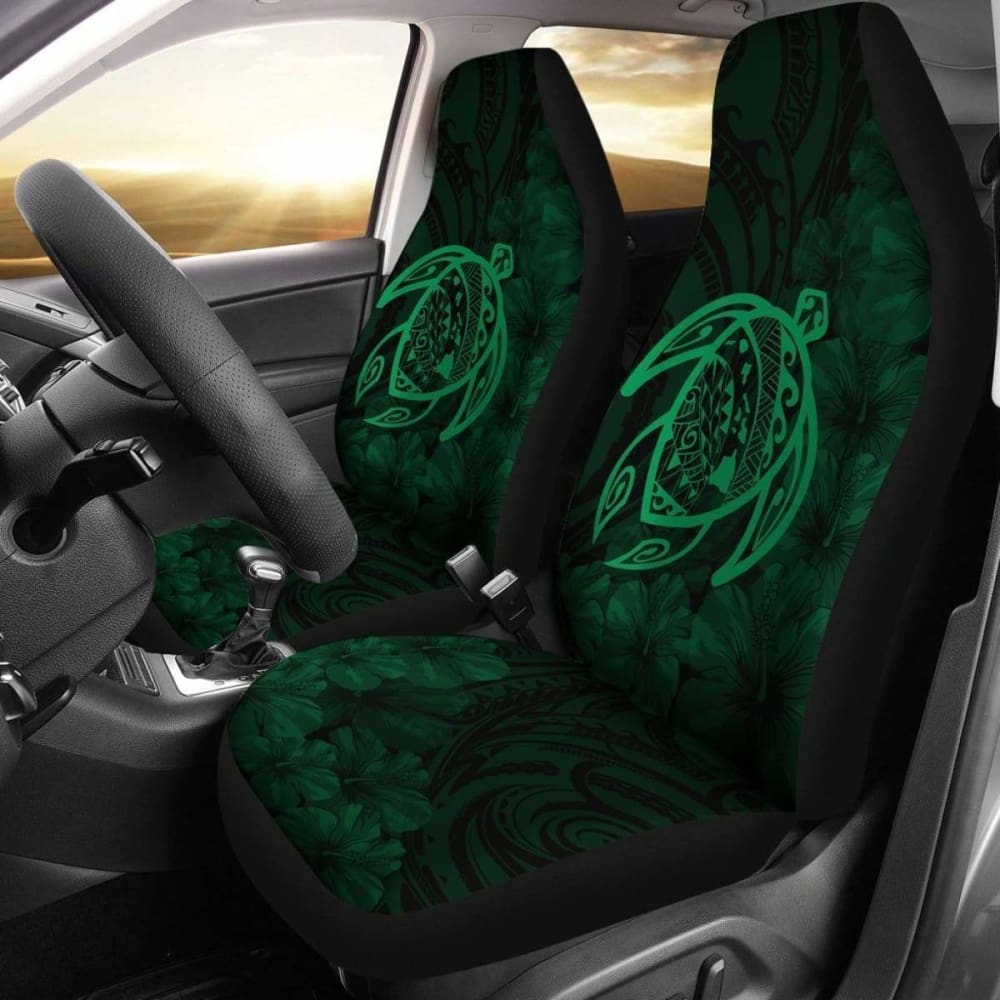 Premium Alohawaii Car Seat Covers - Hawaiian Turtle Map & Hibiscus Print, Polyester Green - Durable & Stylish for Cars, Trucks & SUVs - Perfect for Beach Lovers & Tropical Vibes