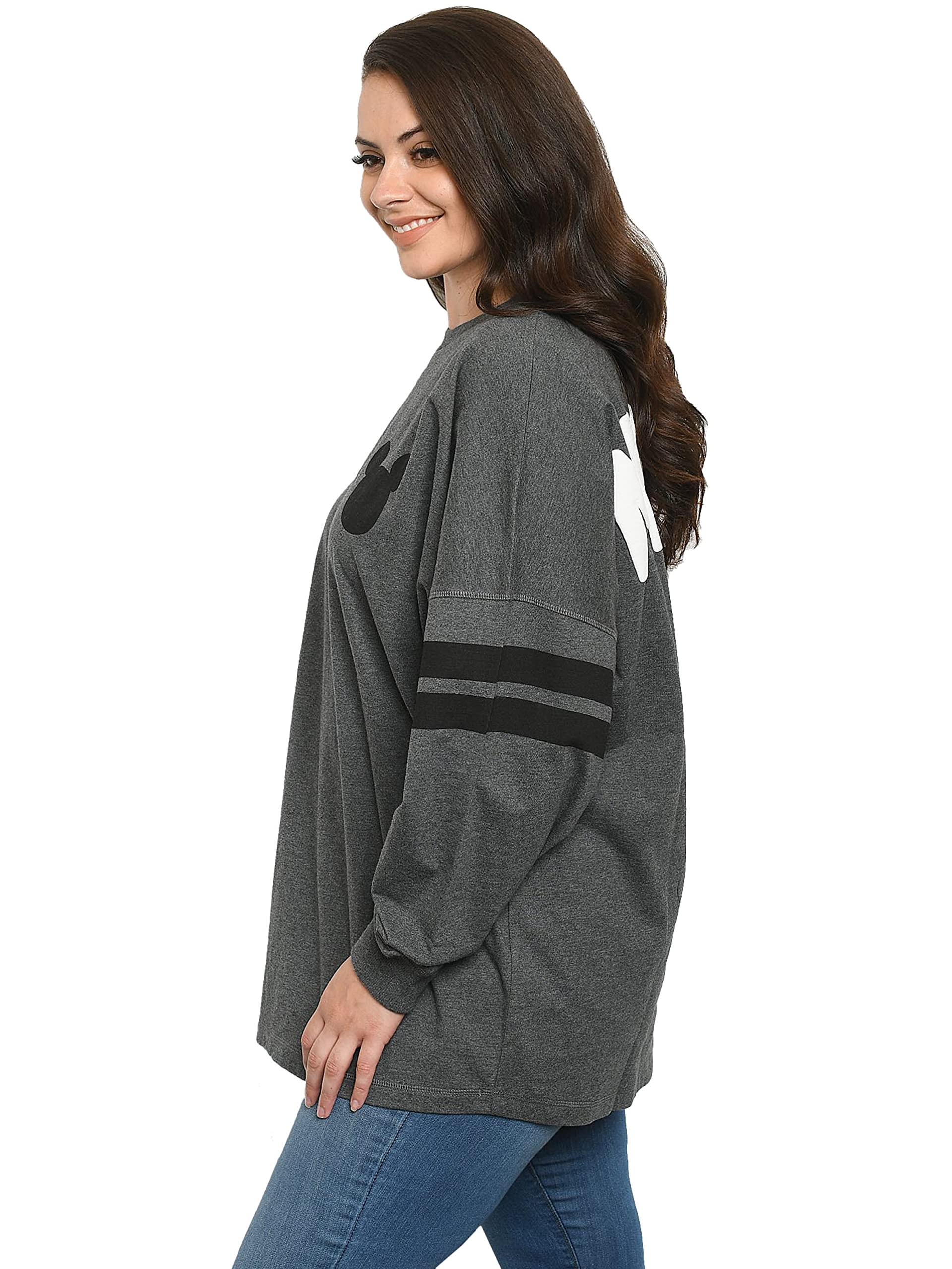 Disney Women's Oversized Mickey & Minnie Mouse Long Sleeve Jersey T-Shirt - Soft Cotton Casual Wear for Theme Parks, Movie Nights & Disney Vacations