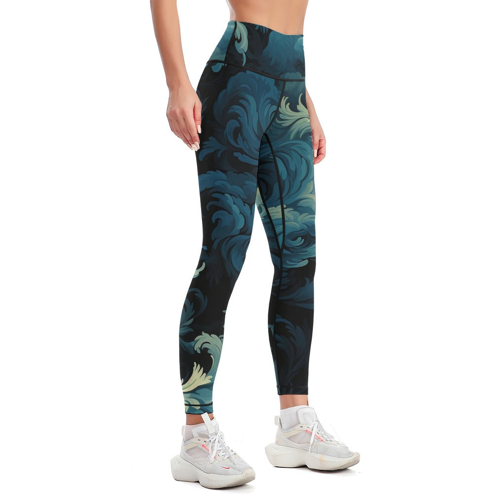 Premium High-Waist Blue Waves Yoga Pants for Women - Soft & Stretchy Workout Leggings - Perfect for Yoga, Gym, Running & Lounge Wear