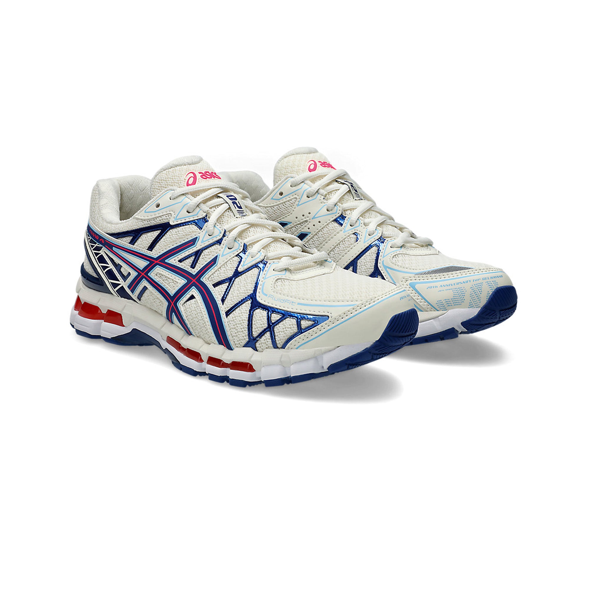 ASICS Gel Kayano 20 Running Shoes for Men - Cream Blue Red Colorway | Lightweight Cushioned Sneakers for Long Distance Running, Jogging & Gym Workouts