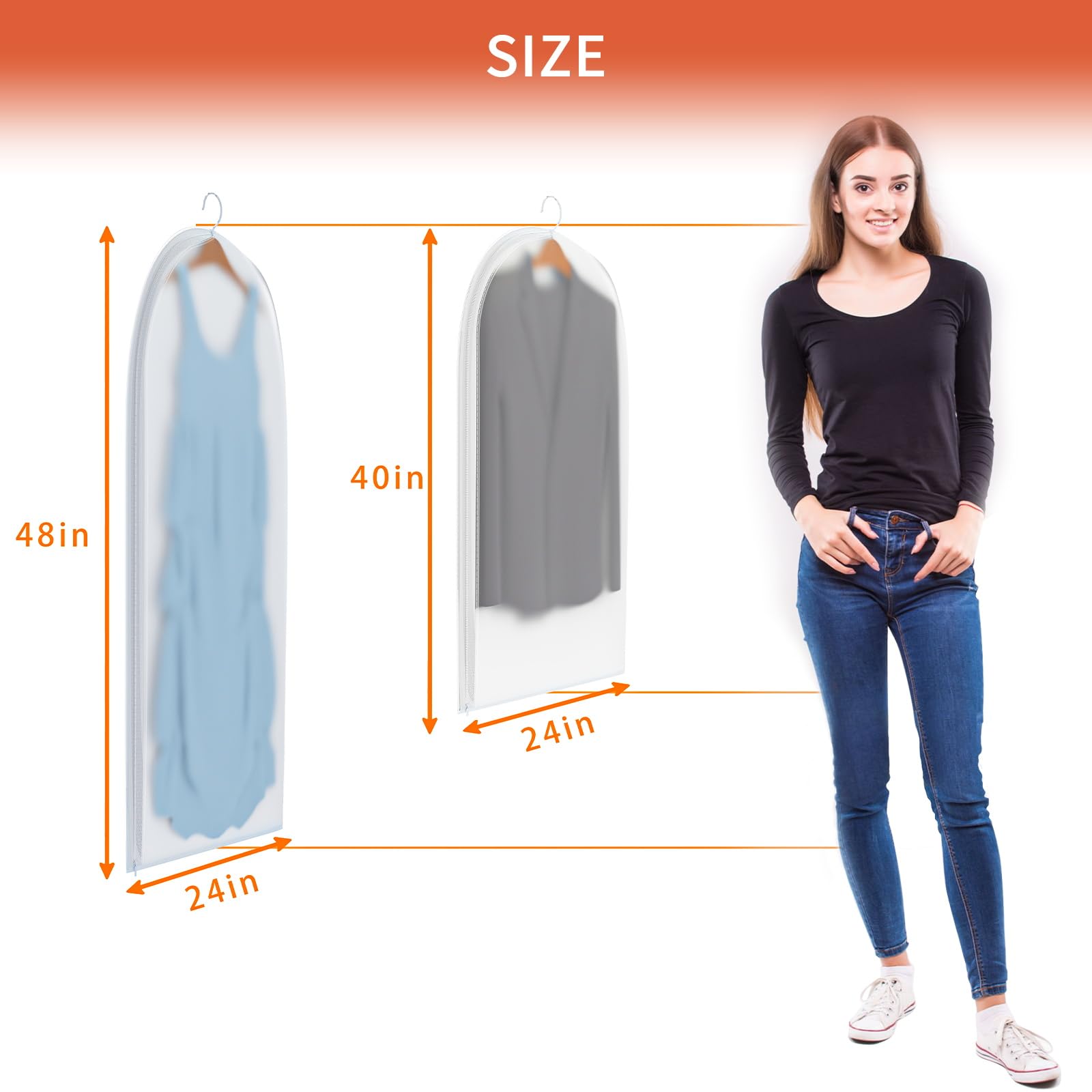 48in Clear Garment Bags for Hanging Clothes - 6-Pack Dustproof Mothproof Dress Bags for Suits, Coats & Sweaters | Closet Storage Solution for Travel, Wedding & Seasonal Clothing Protection