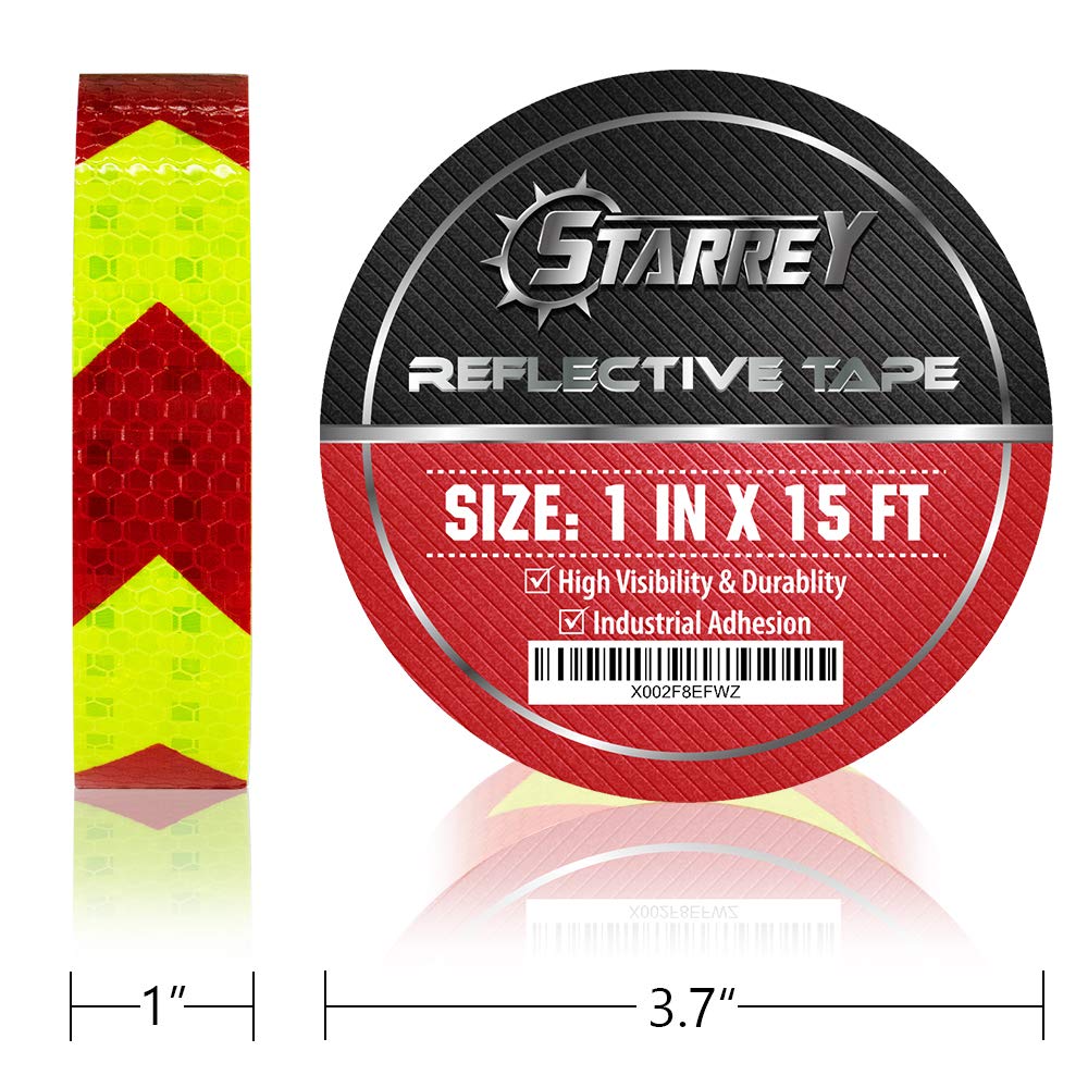 Red & Yellow Reflective Tape 1 in x 15 FT - Waterproof Self-Adhesive Safety Tape for Trucks, Trailers & Cars - High Visibility Conspicuity Tape for Night Driving & Roadside Emergencies