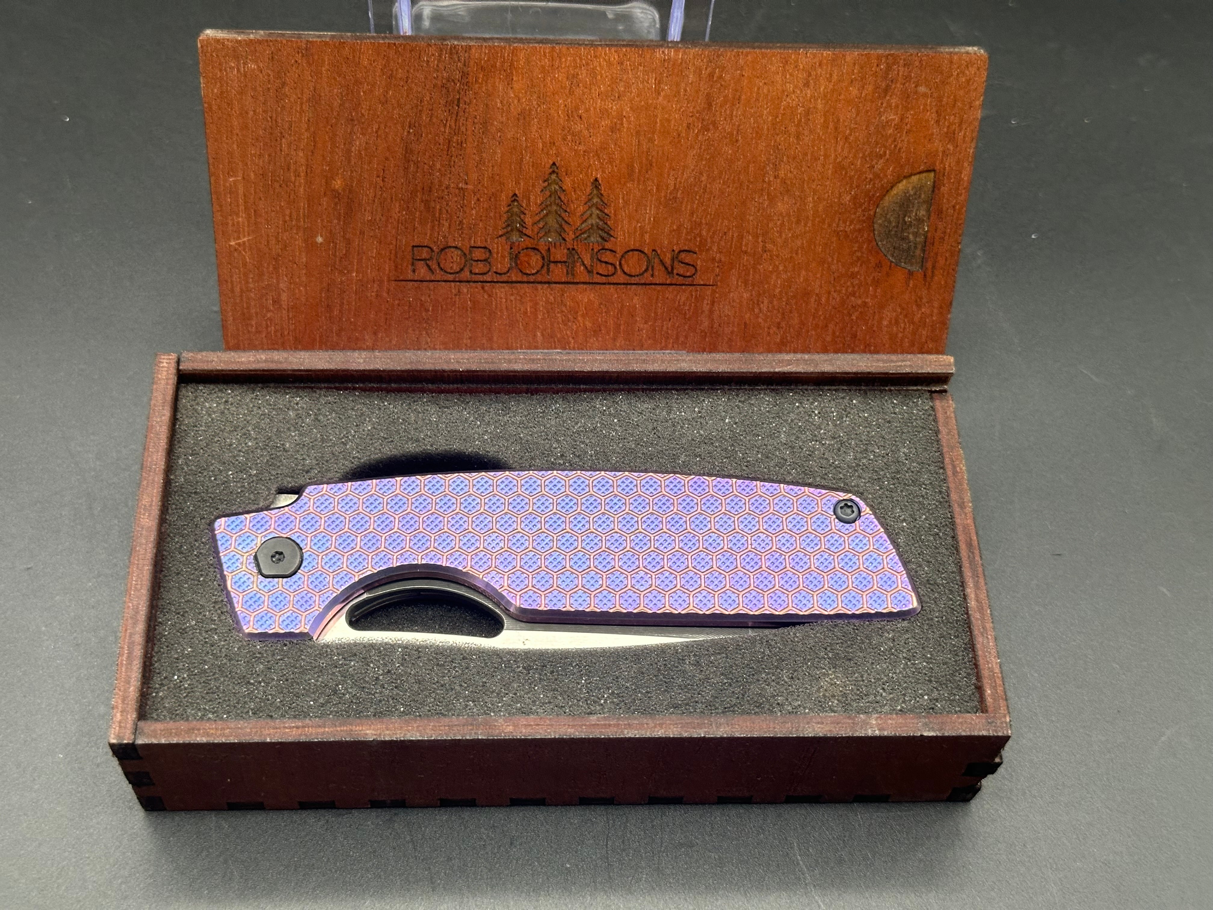 Rob Johnson Cedar 76V Folding Knife - Purple Titanium Handle with Rose Gold Hardware & M390 Acid Washed Blade - EDC, Outdoor, Camping, Survival, Hunting, Gift for Men