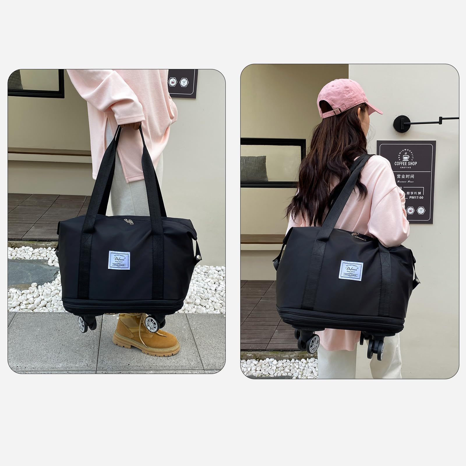 Expandable Large Capacity Weekender & Gym Tote for Women - Water-Resistant Travel Duffel Bag with Detachable Wheels & Wet-Dry Separation | Perfect for Weekend Getaways, Gym Workouts & Airplane Carry-On Luggage