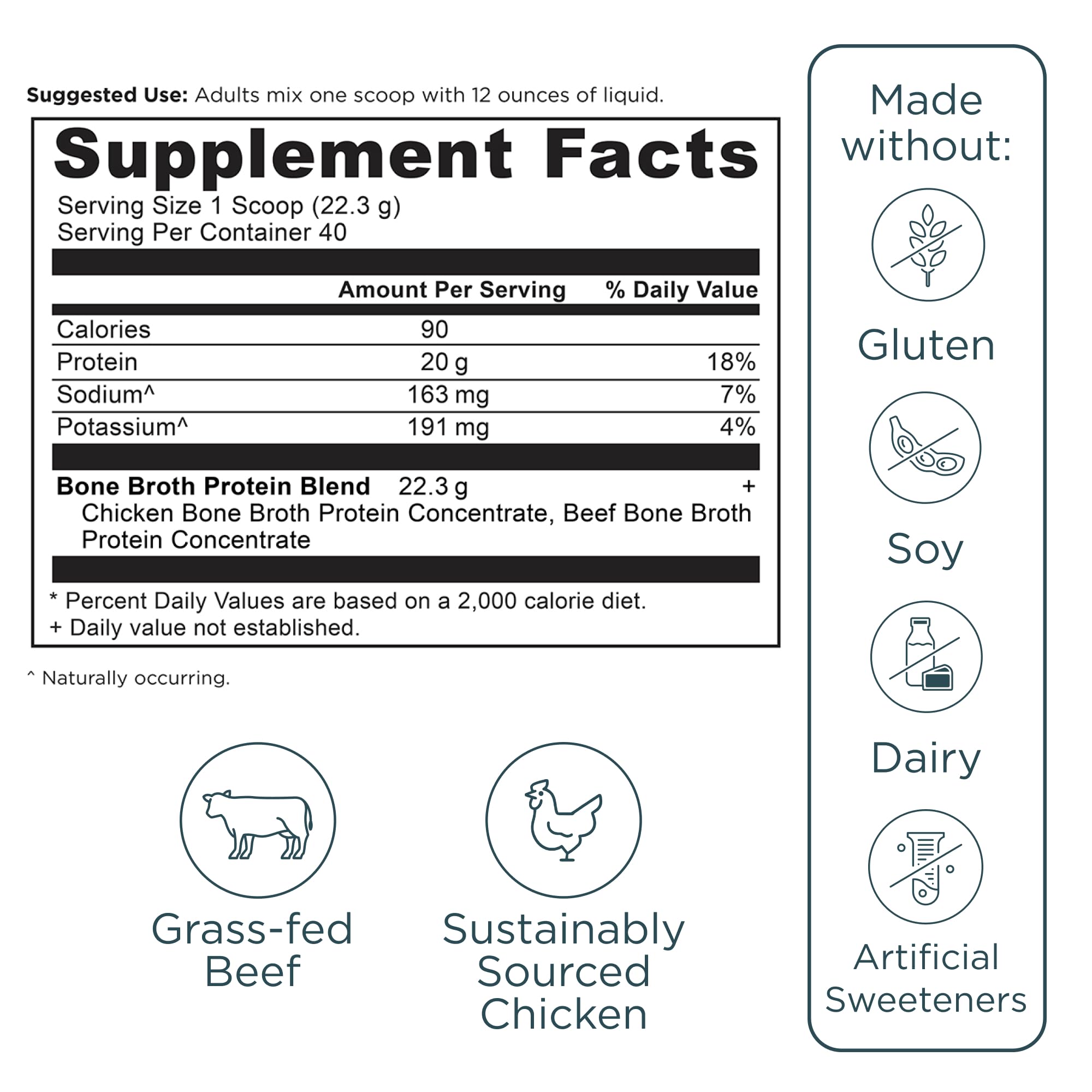 Ancient Nutrition Bone Broth Protein Powder - Pure Flavor, 20g Protein per Serving | Supports Skin, Gut & Joint Health | Gluten Free, Paleo & Keto Friendly (40 Servings) | Perfect for Post-Workout Recovery & Immune Support