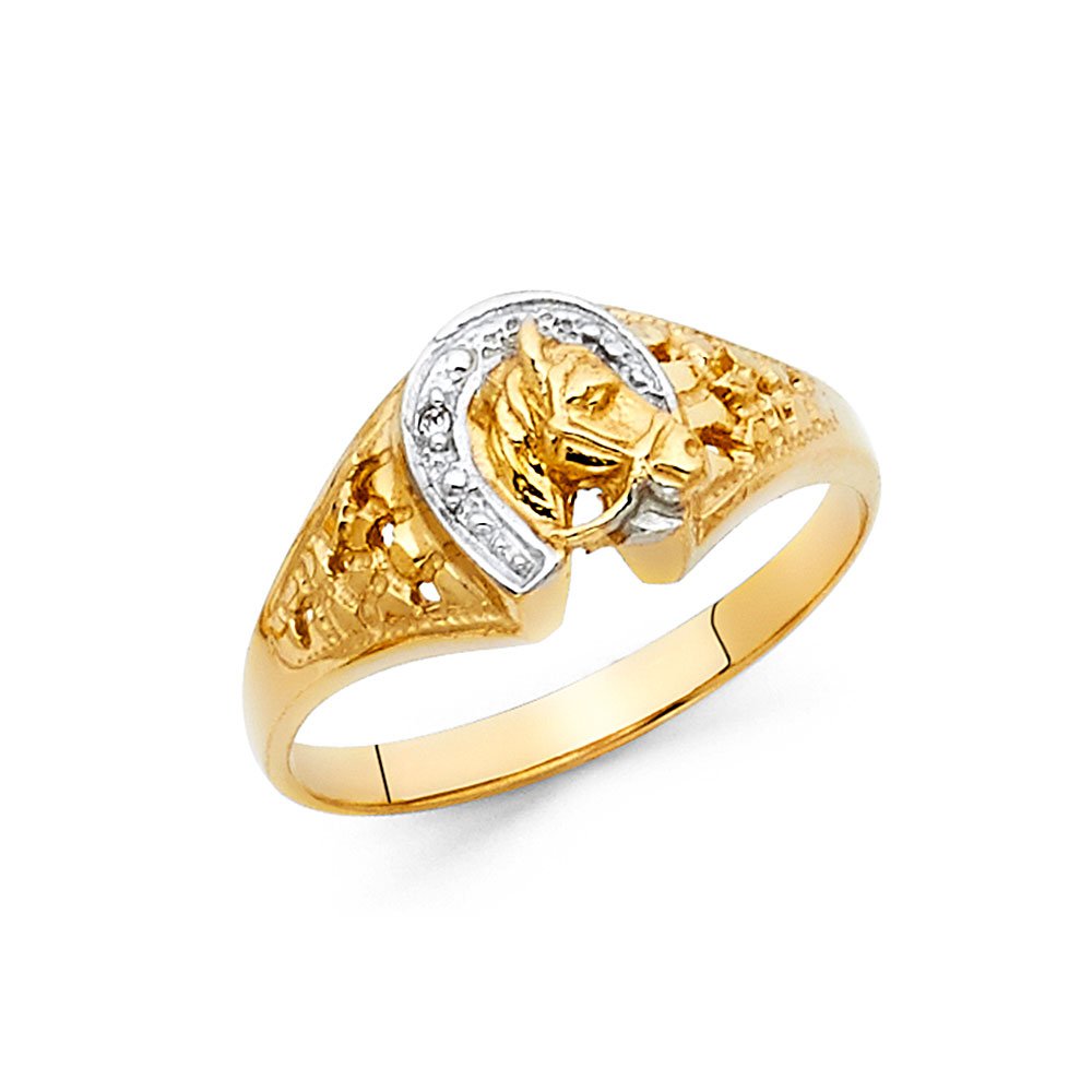14K Two-Tone Yellow & White Gold Horseshoe Fashion Ring for Women - Anniversary Gift, Birthday Present, Lucky Charm Jewelry - Perfect for Parties, Weddings & Everyday Wear