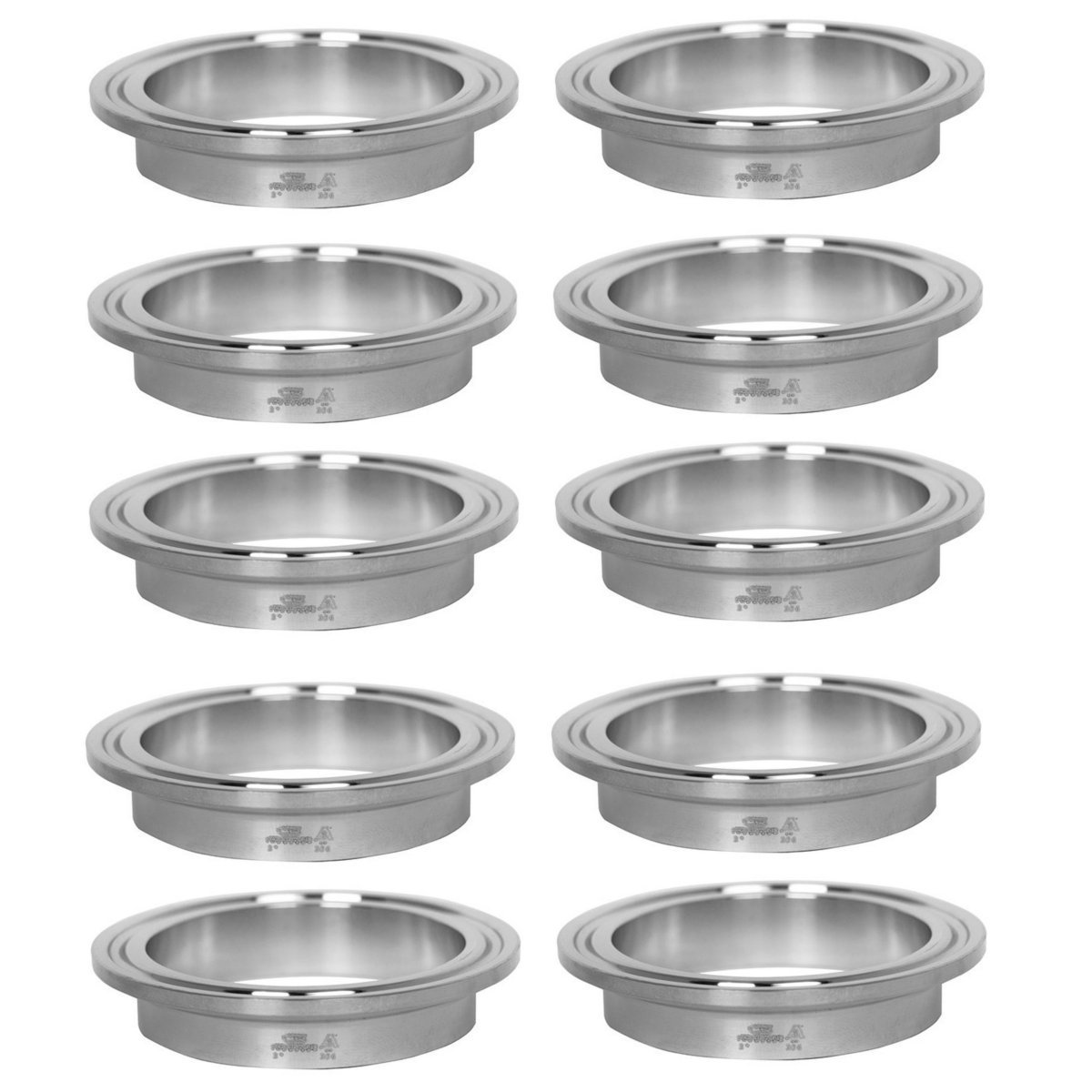 10 Pack 2 Inch 304 Stainless Steel Sanitary Short Ferrule Tri-Clamp Fitting - Perfect for Food, Beverage, and Pharmaceutical Industry Applications