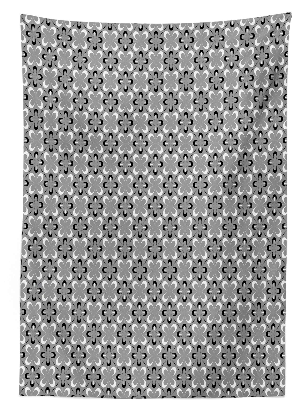 Lunarable Grey and White Outdoor Tablecloth - Abstract Floral Mosaic Tile Design with Ornate Daisy Petal Outlines, Washable Picnic Table Cover 58x104 Inches - Perfect for Garden Parties, BBQs, and Outdoor Dining