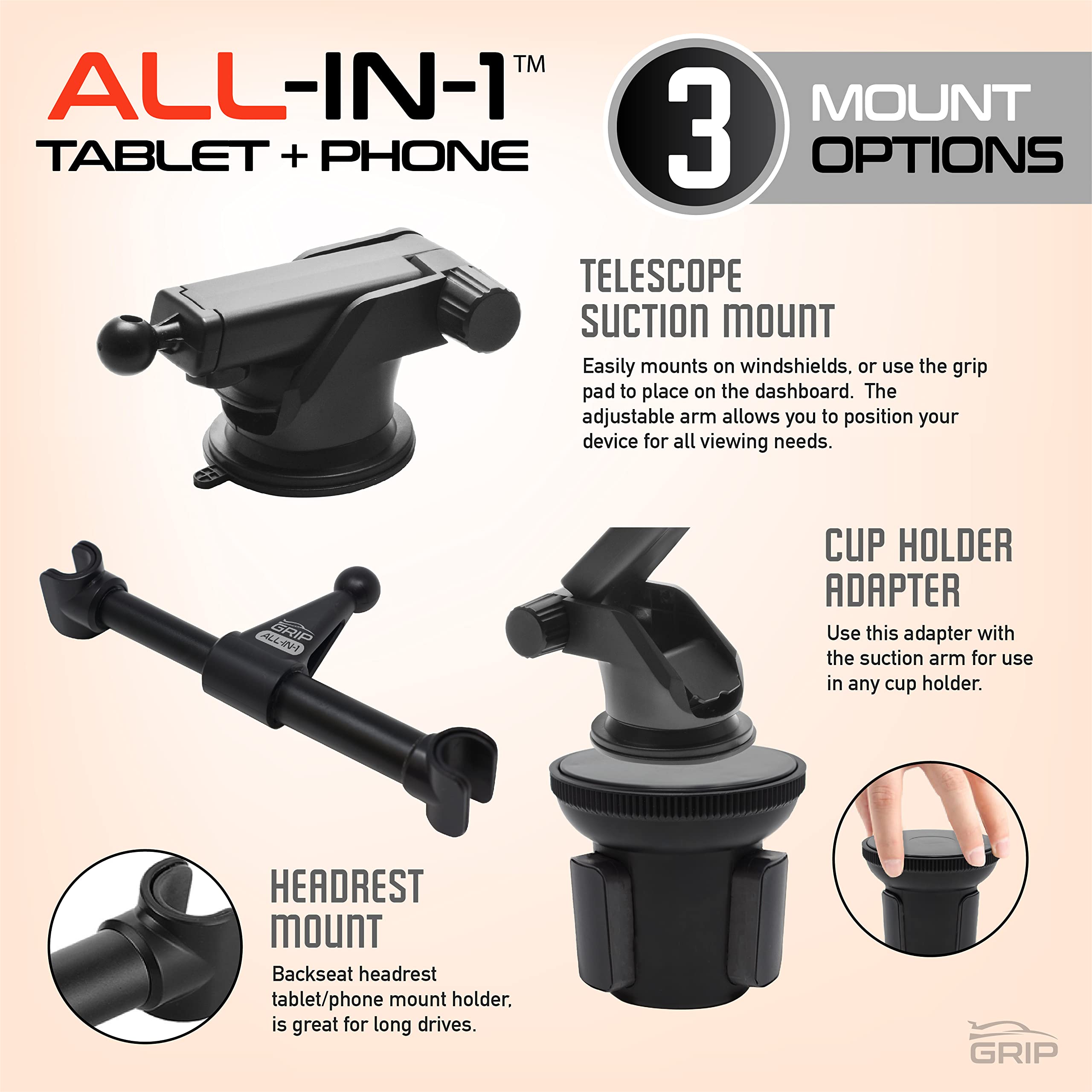 Universal Tablet Mount Holder Stand - Adjustable & Sturdy for iPad, Samsung, Kindle - Perfect for Bed, Car, Kitchen & Office Use