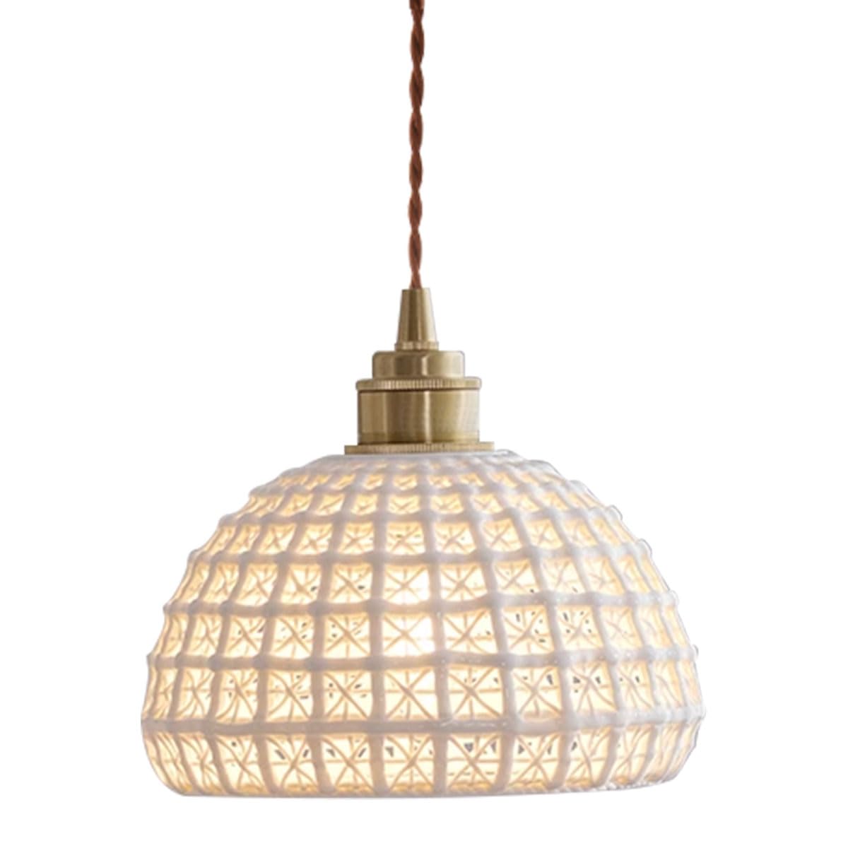 Vintage Ceramic Pendant Light with Brass Finish - Modern White Globe Shade Ceiling Fixture - Mid Century Hanging Lamp for Kitchen Island, Dining Room, Bedroom & Living Room Decor