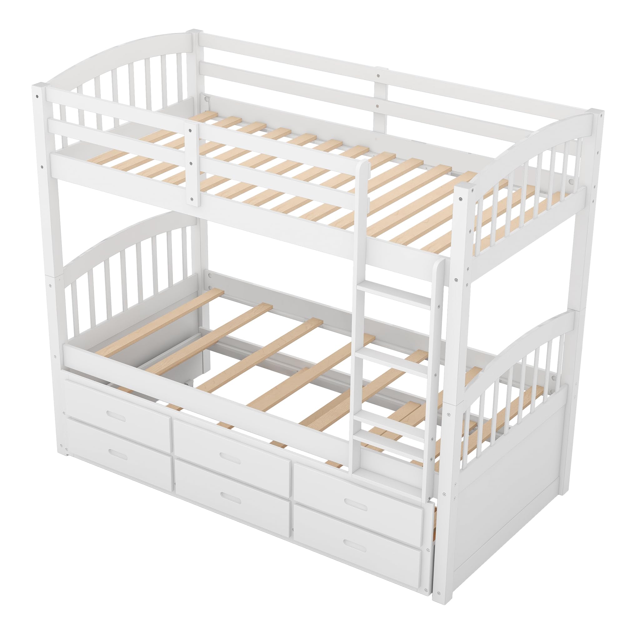 Harper & Bright Designs Twin Over Twin Bunk Bed with Trundle and Storage Drawers - Detachable Wooden Bunk Bed Frame for Kids, Teens & Adults - White - Perfect for Small Bedrooms, Guest Rooms & Vacation Homes