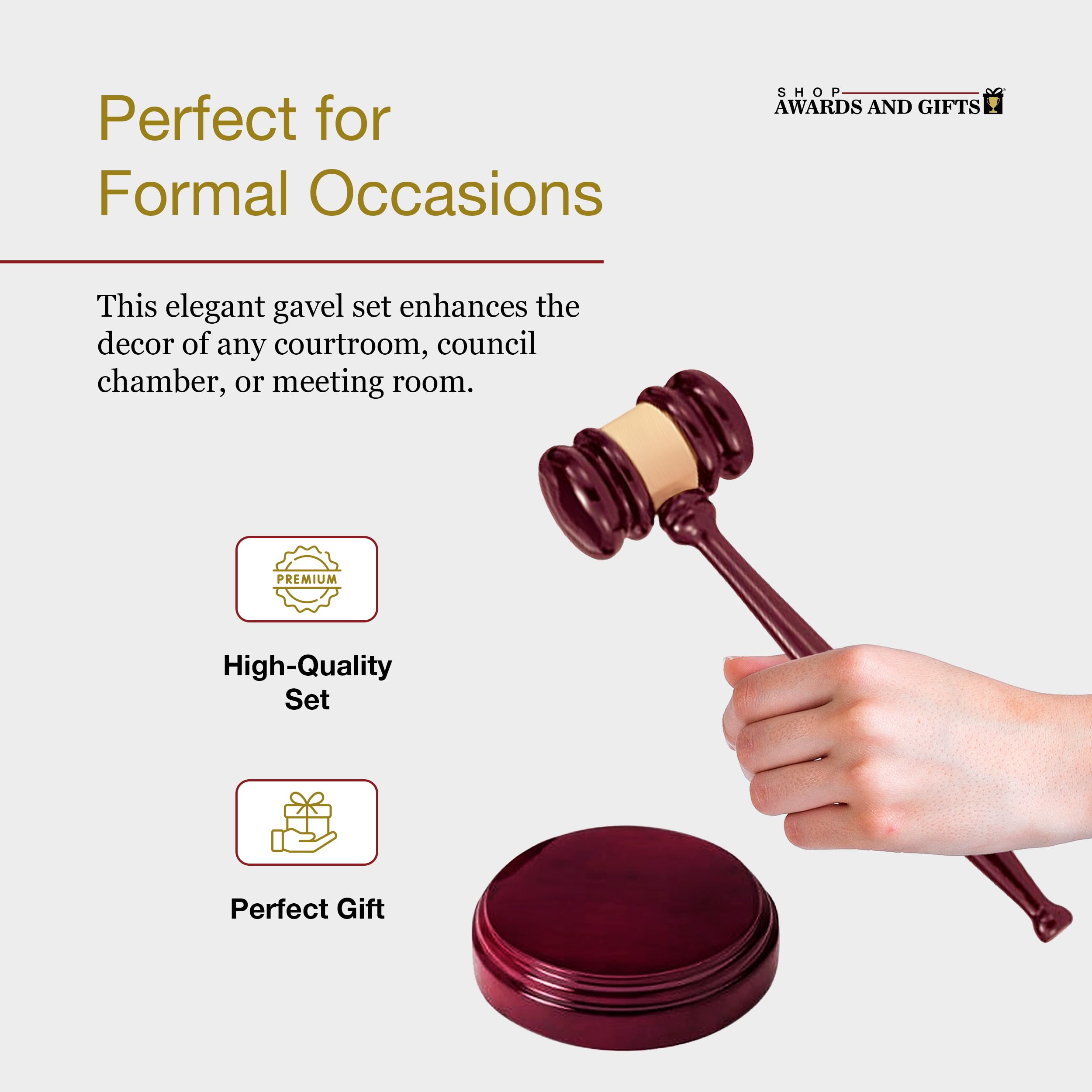 10 Inch High Gloss Rosewood Piano Finished Gavel & Block Set with 9x13 Inch Satin Lined Box - Judge's Mallet for Courtroom, Auctions & Ceremonies - Premium Wooden Gavel Gift for Lawyers & Collectors