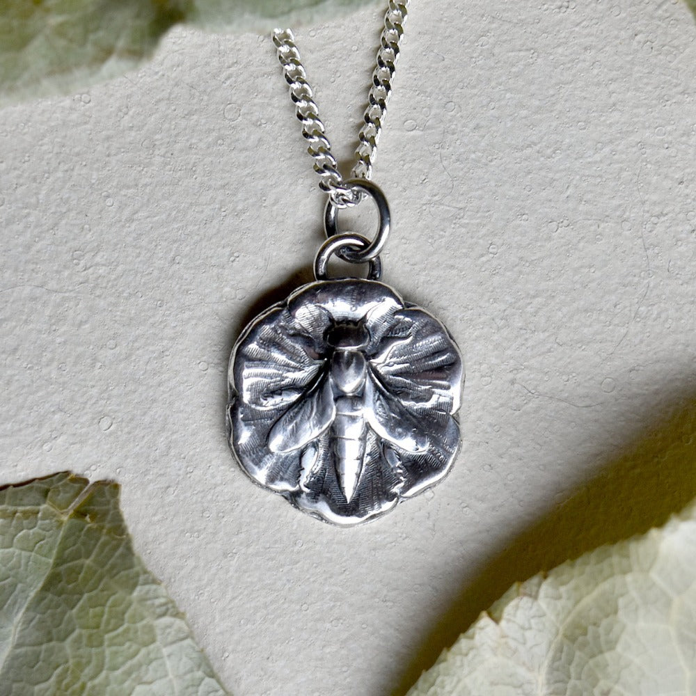 Bee Die Struck Silver Necklace - Handmade Sterling Silver Jewelry for Women, Perfect for Everyday Wear & Special Occasions