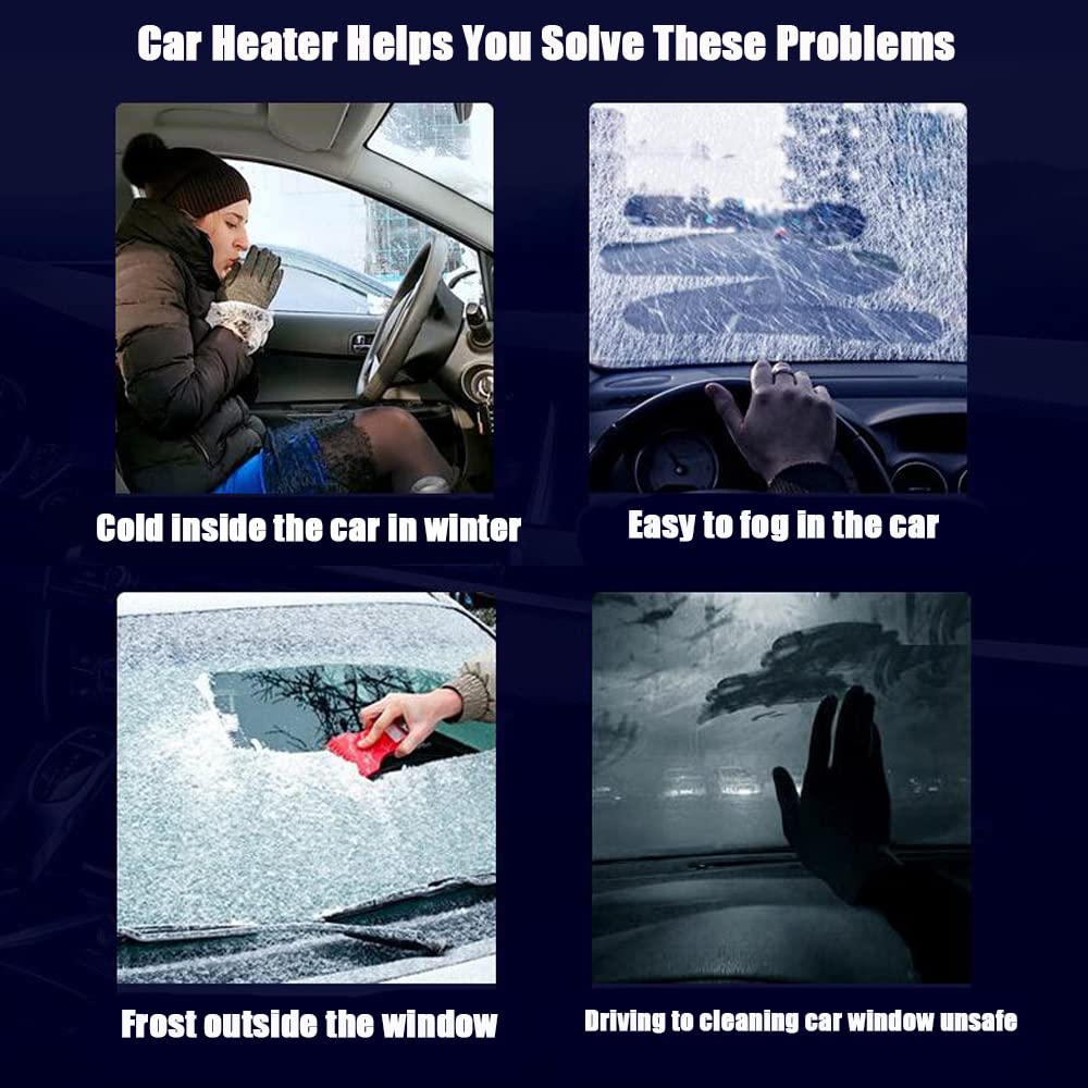 12V 500W Car Battery Powered Heater - Portable Electric 12 Volt Camping Heater for UTV, Truck Cab & Vehicle Dash - Fast Windshield Defogger & Defroster with 4 Holes - Perfect for Winter Driving, Camping & Emergency Heating